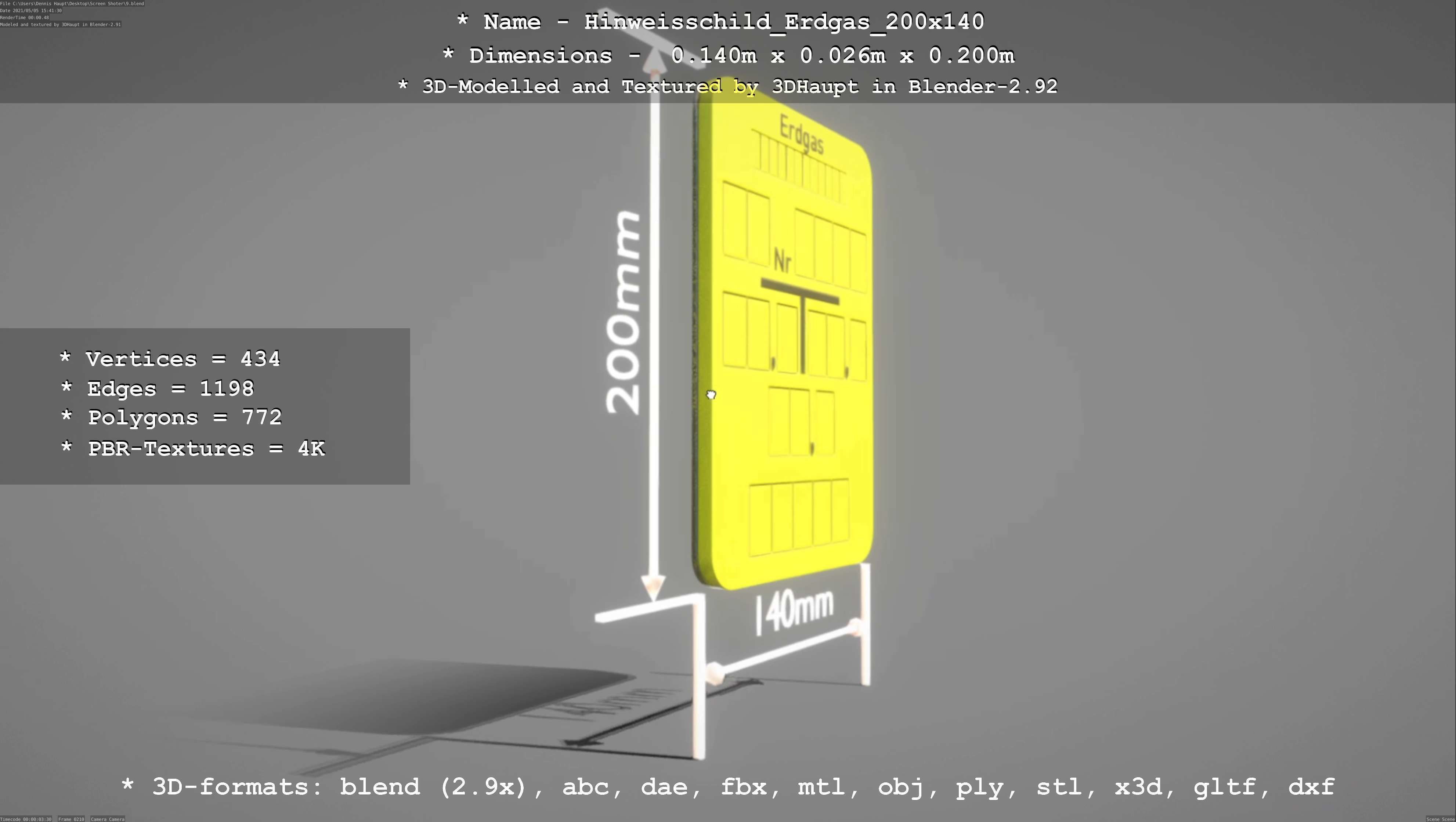 Hinweisschild Erdgas 200x140mm Low-poly 3D model_22