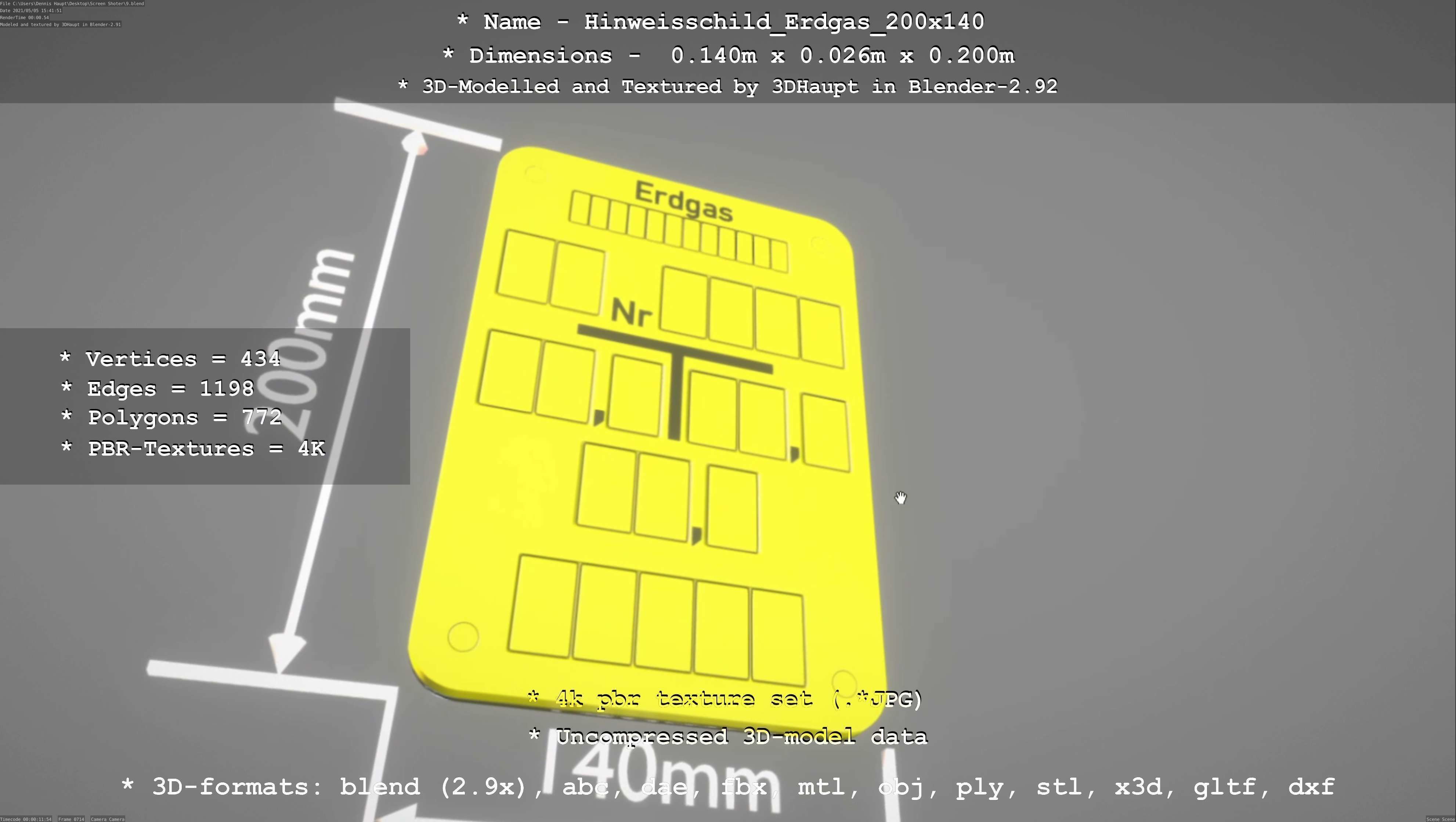 Hinweisschild Erdgas 200x140mm Low-poly 3D model_81