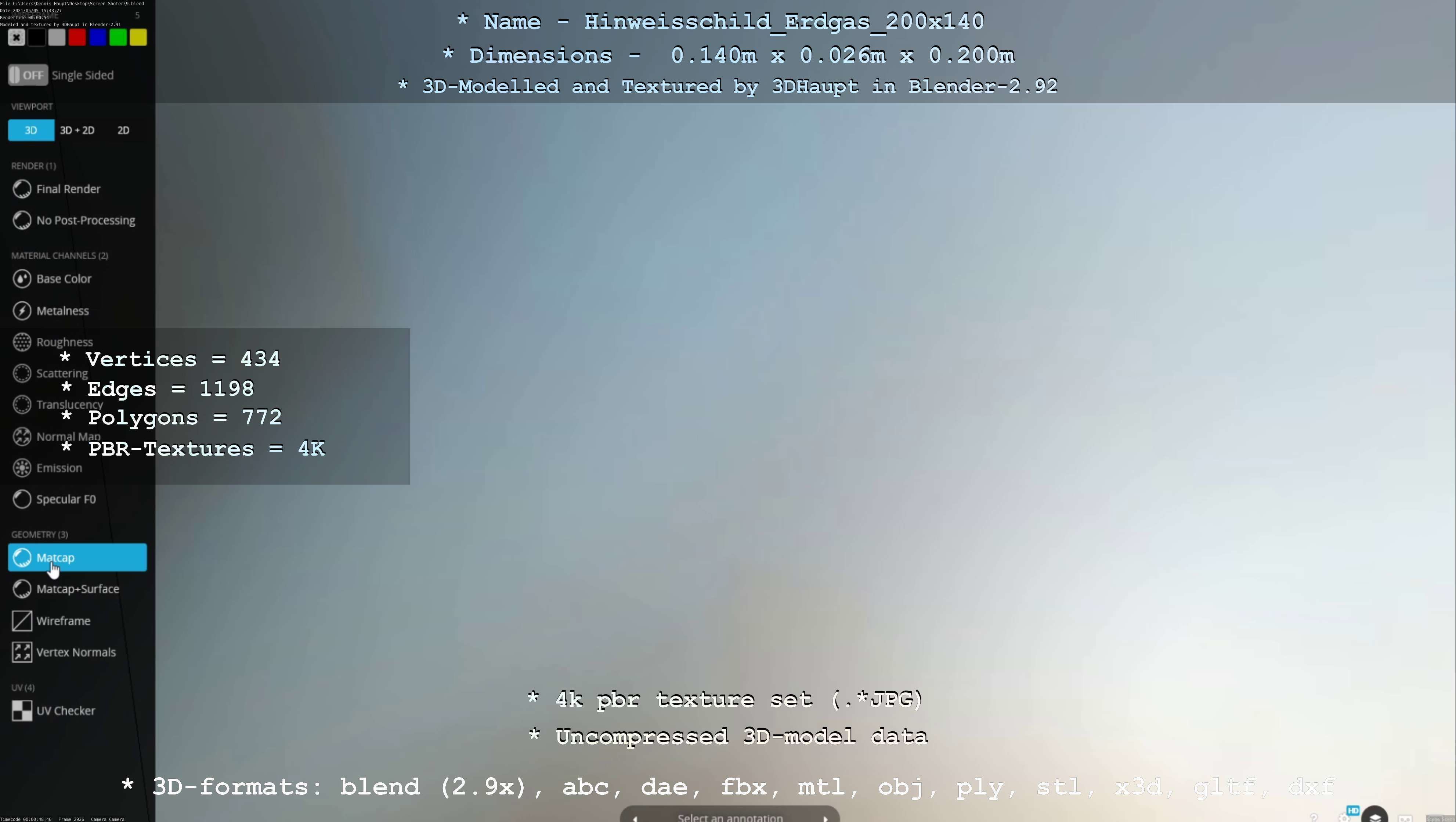 Hinweisschild Erdgas 200x140mm Low-poly 3D model_42