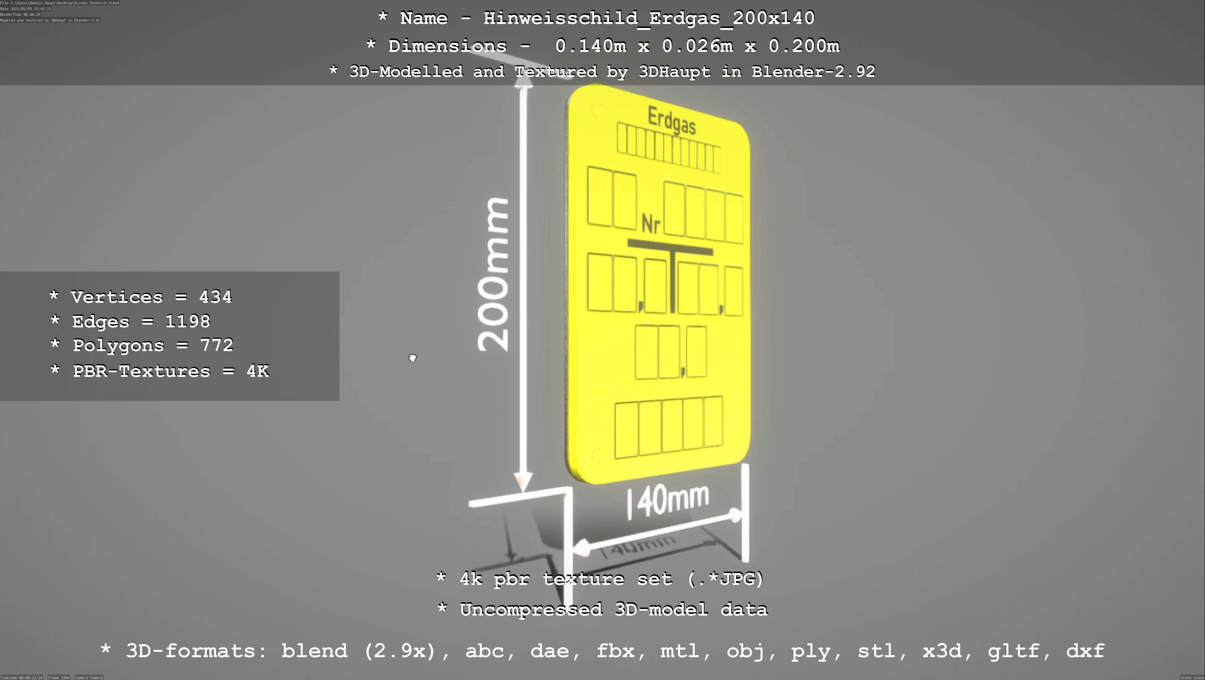 Hinweisschild Erdgas 200x140mm Low-poly 3D model_92