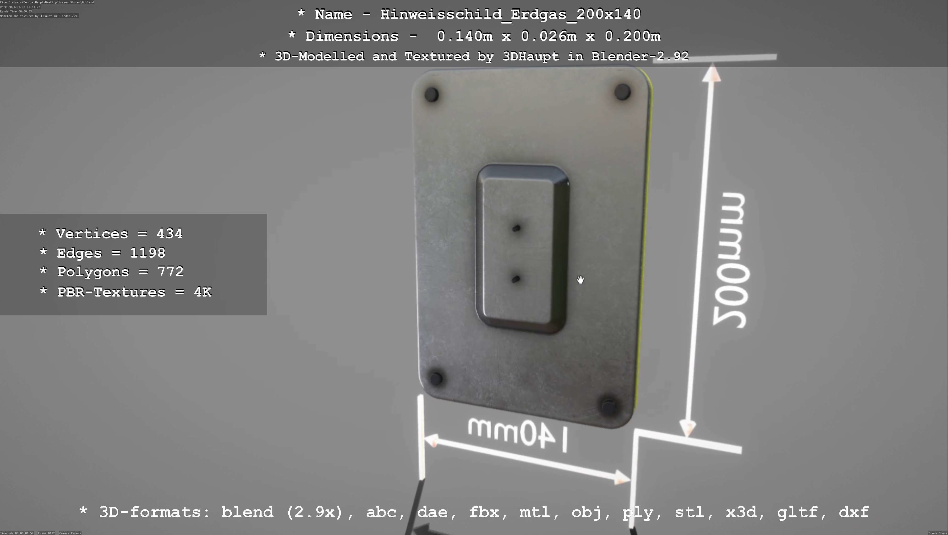 Hinweisschild Erdgas 200x140mm Low-poly 3D model_21