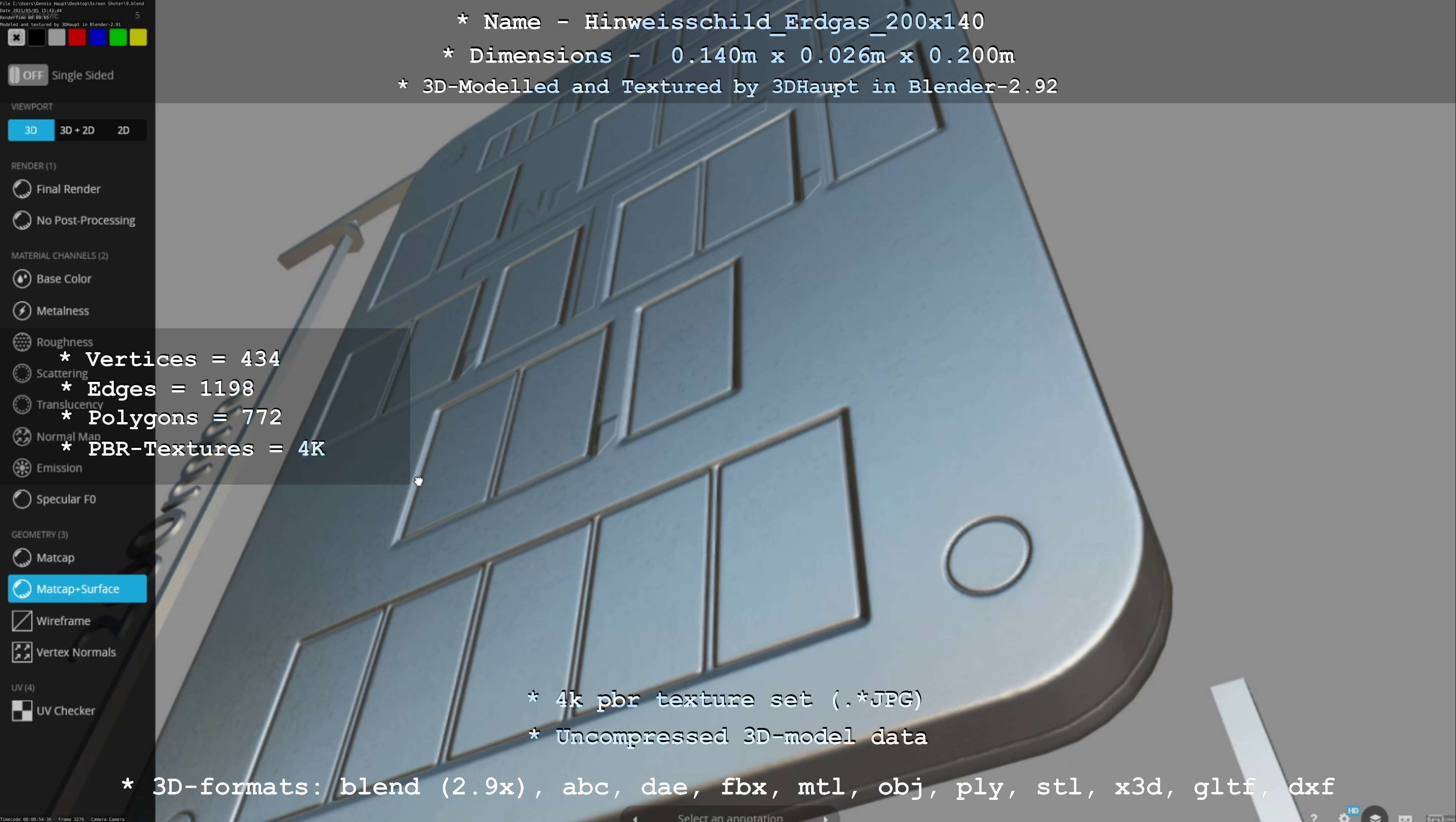 Hinweisschild Erdgas 200x140mm Low-poly 3D model_53