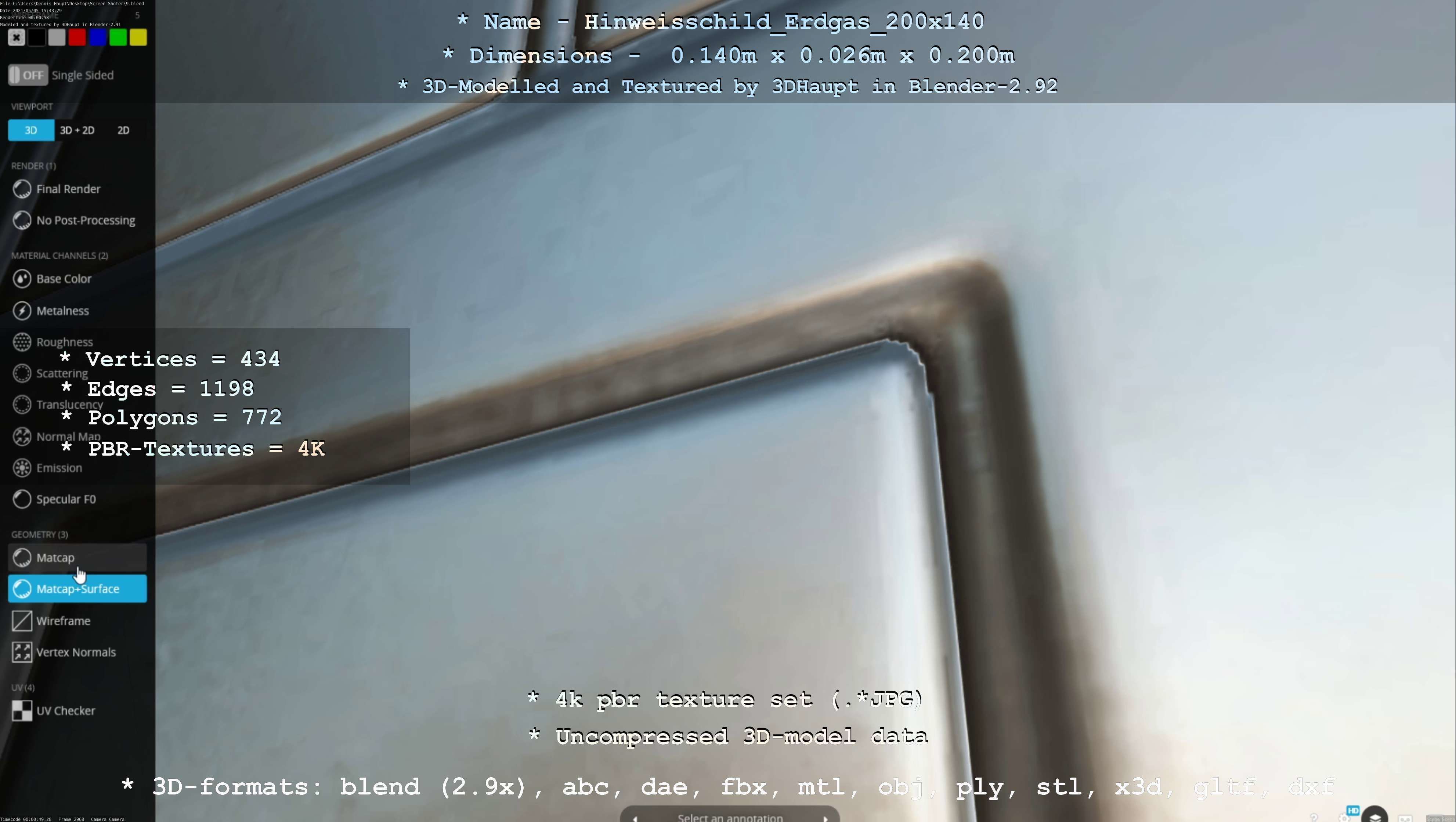 Hinweisschild Erdgas 200x140mm Low-poly 3D model_46