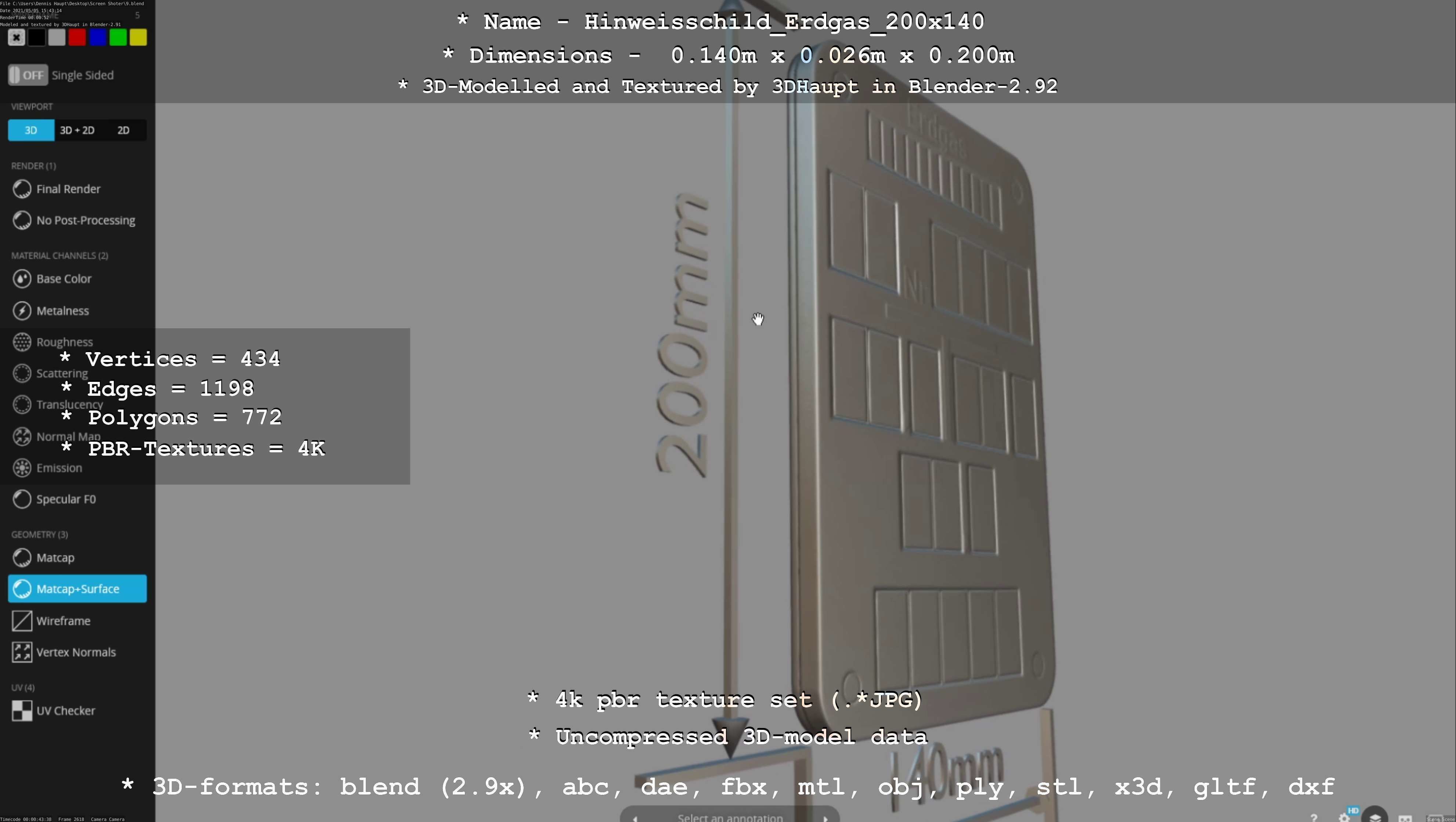Hinweisschild Erdgas 200x140mm Low-poly 3D model_37