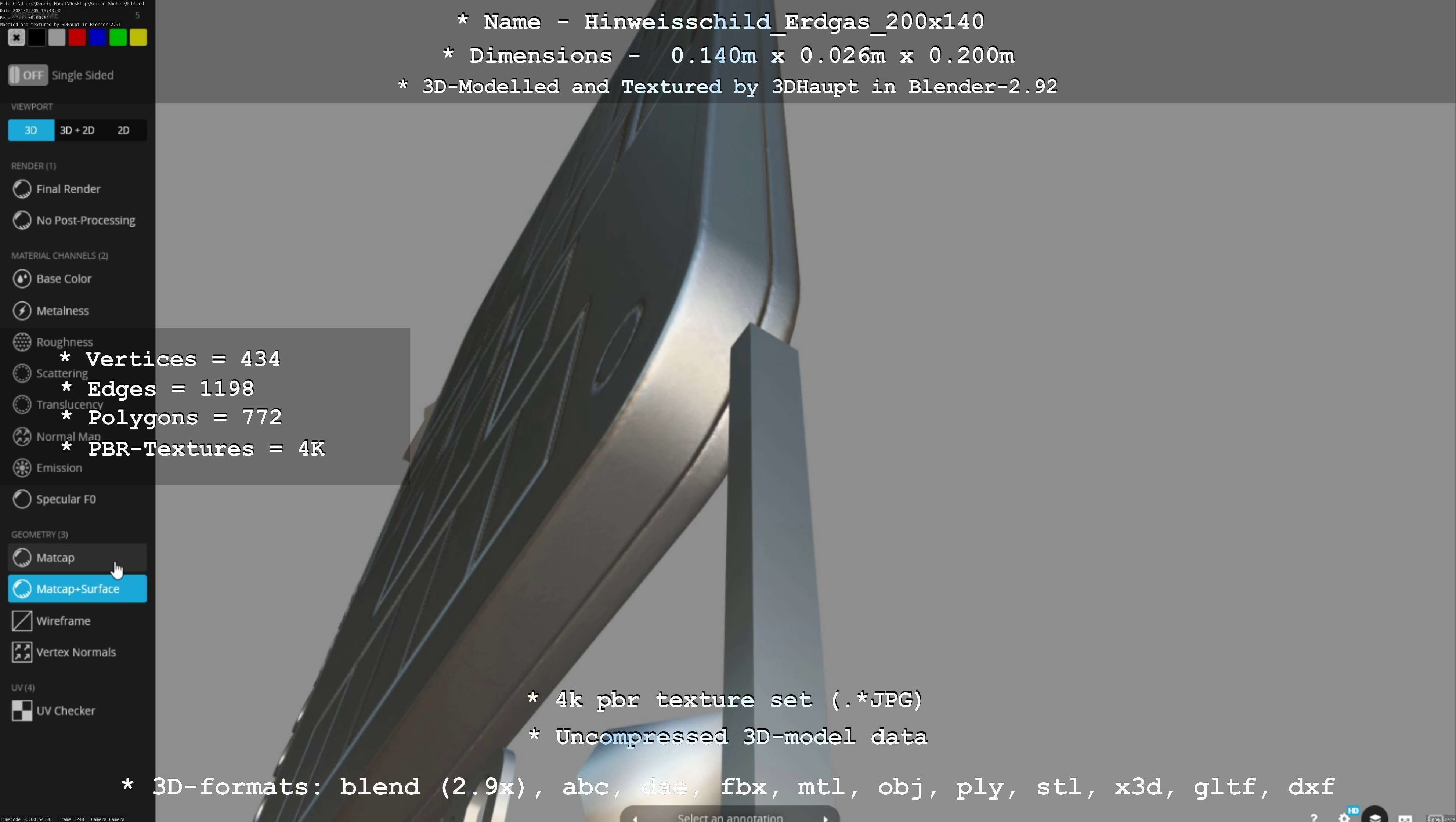 Hinweisschild Erdgas 200x140mm Low-poly 3D model_51