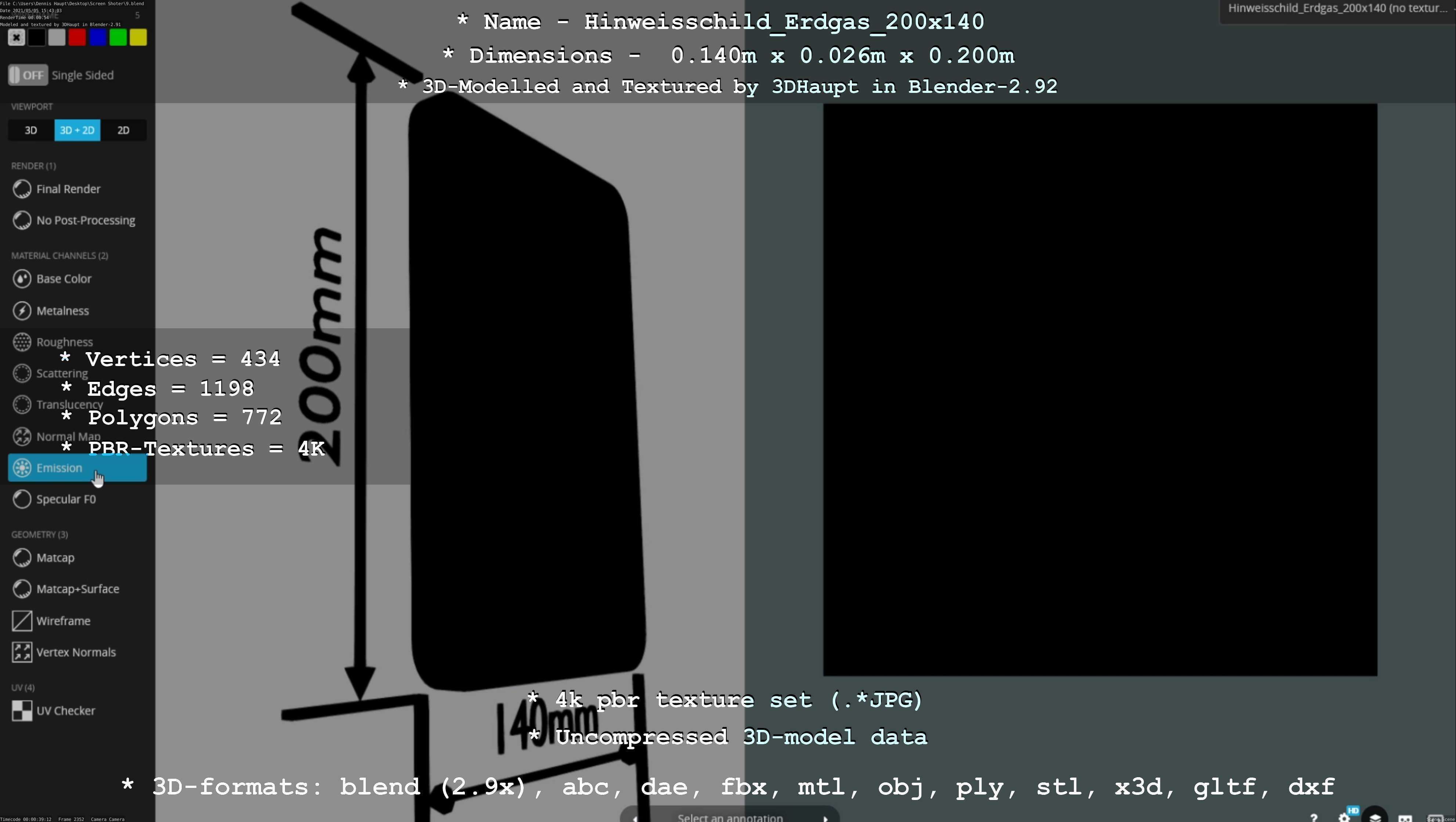Hinweisschild Erdgas 200x140mm Low-poly 3D model_34