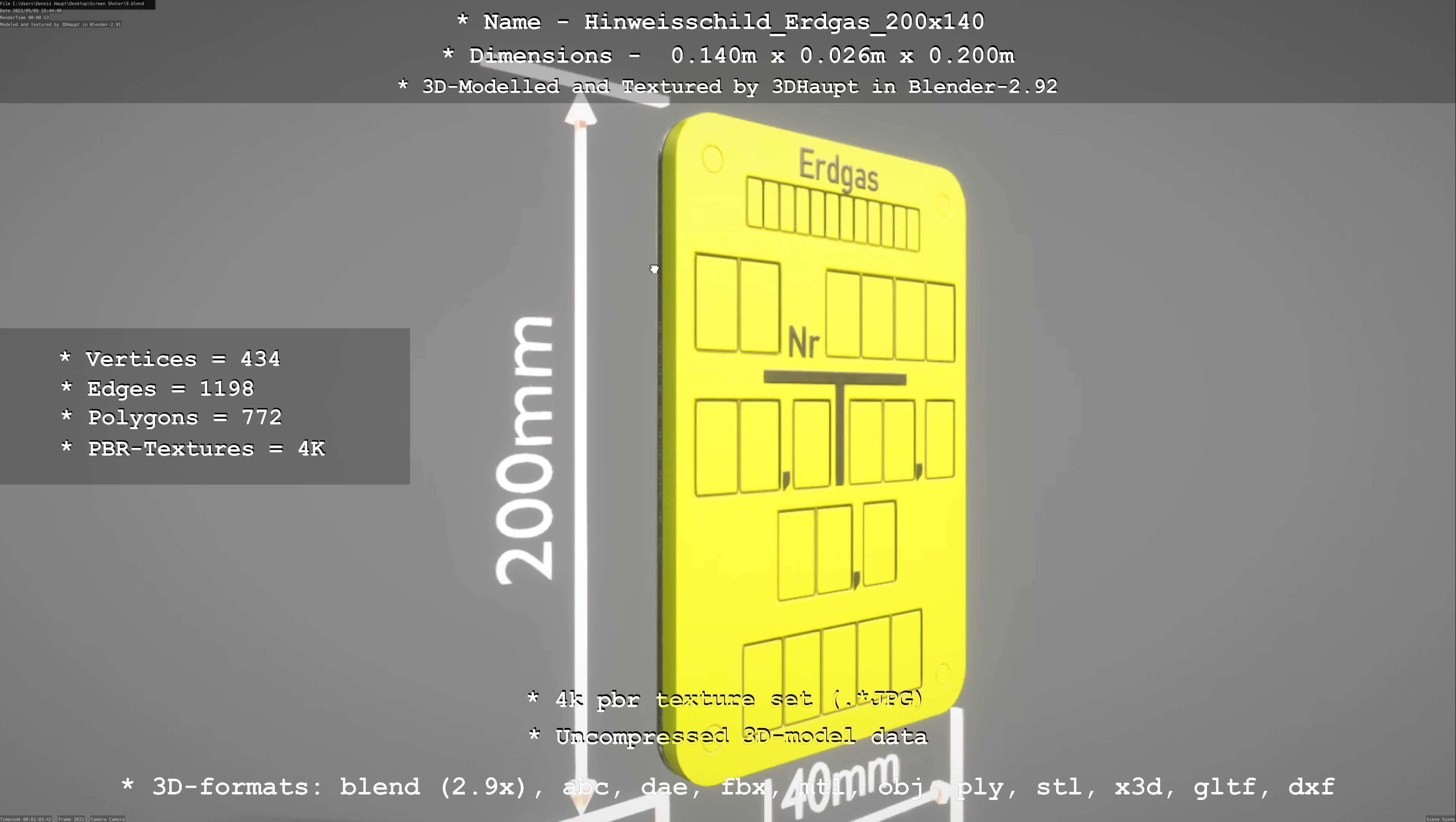 Hinweisschild Erdgas 200x140mm Low-poly 3D model_61