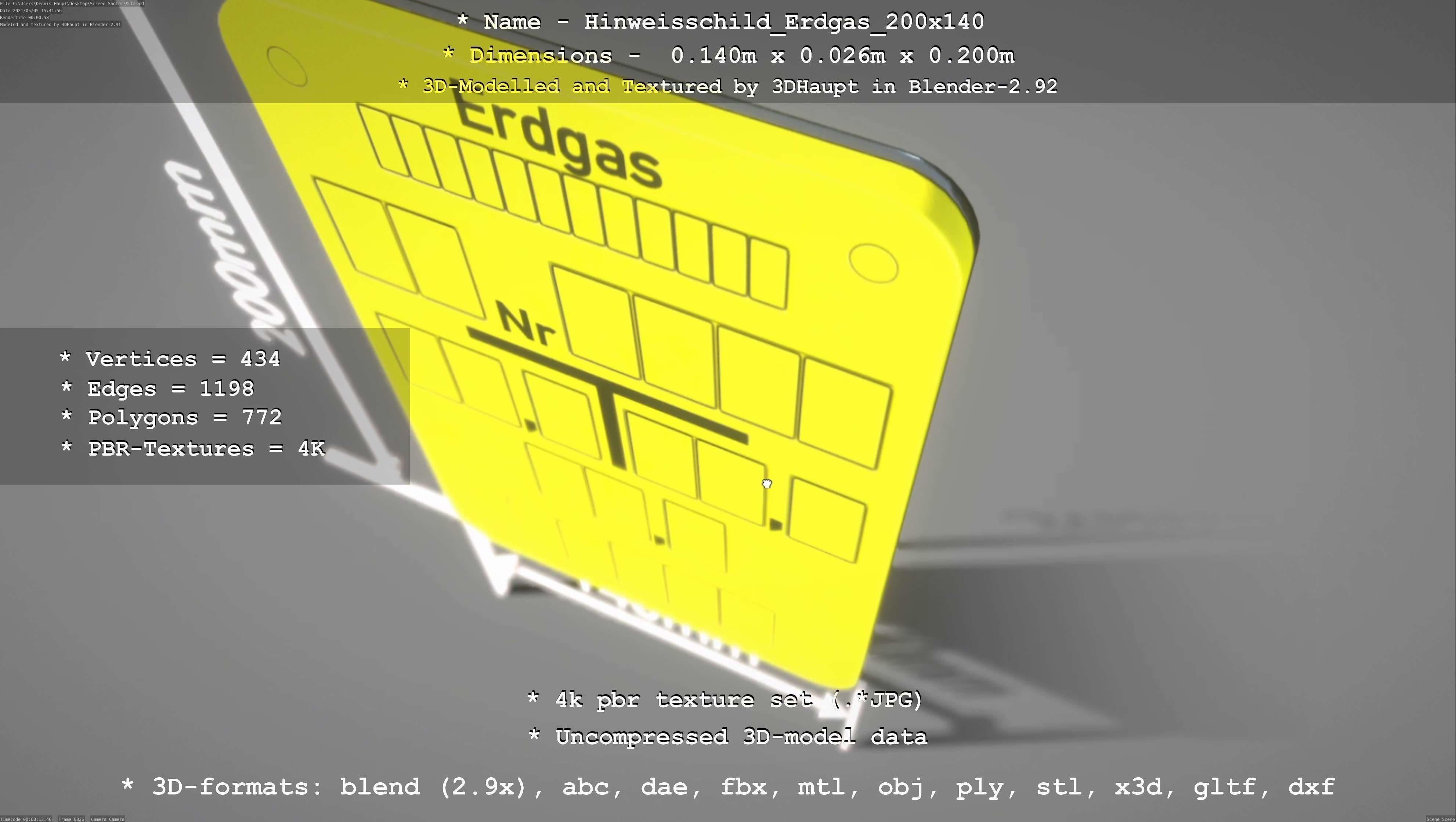 Hinweisschild Erdgas 200x140mm Low-poly 3D model_27