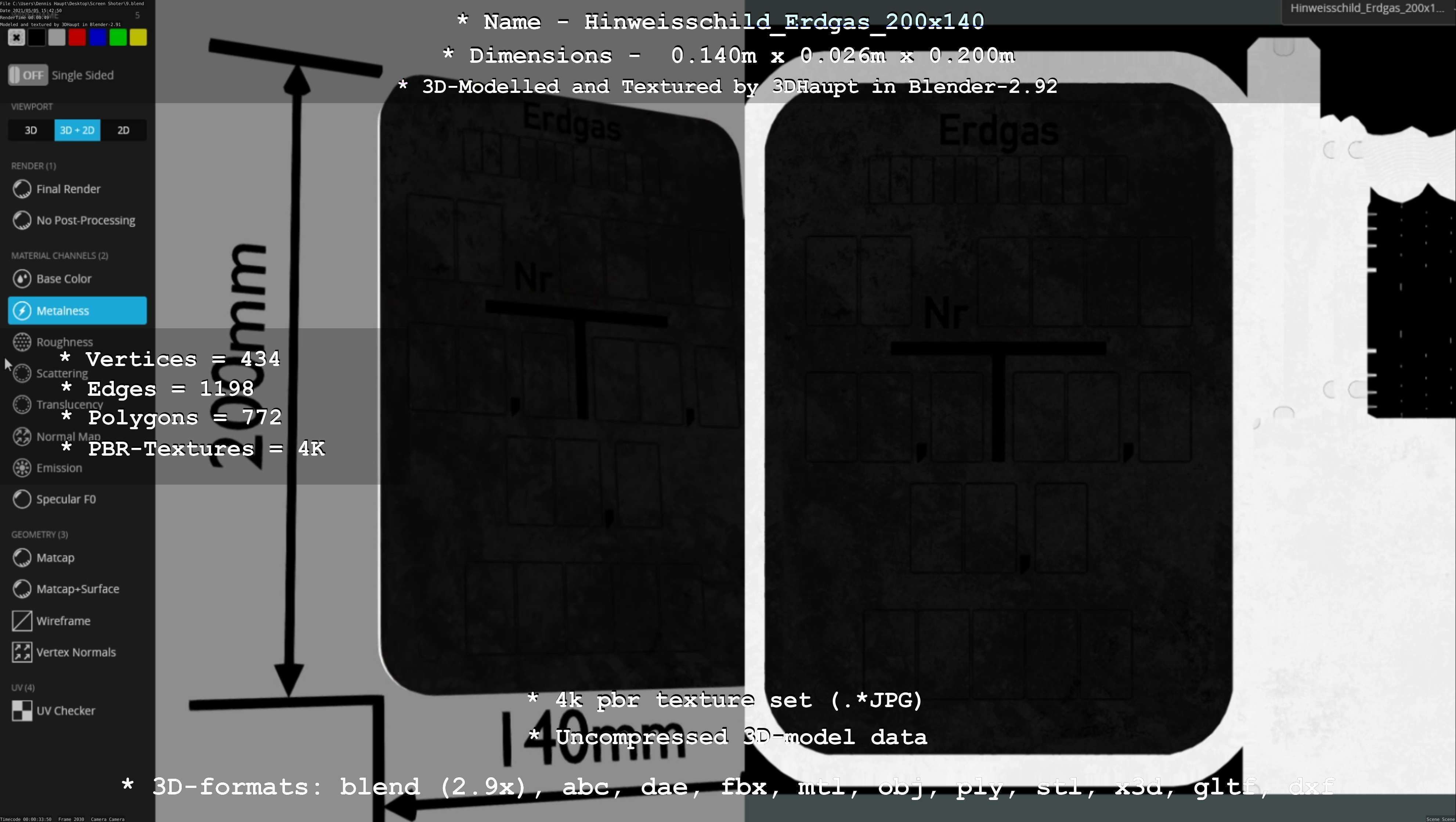 Hinweisschild Erdgas 200x140mm Low-poly 3D model_66