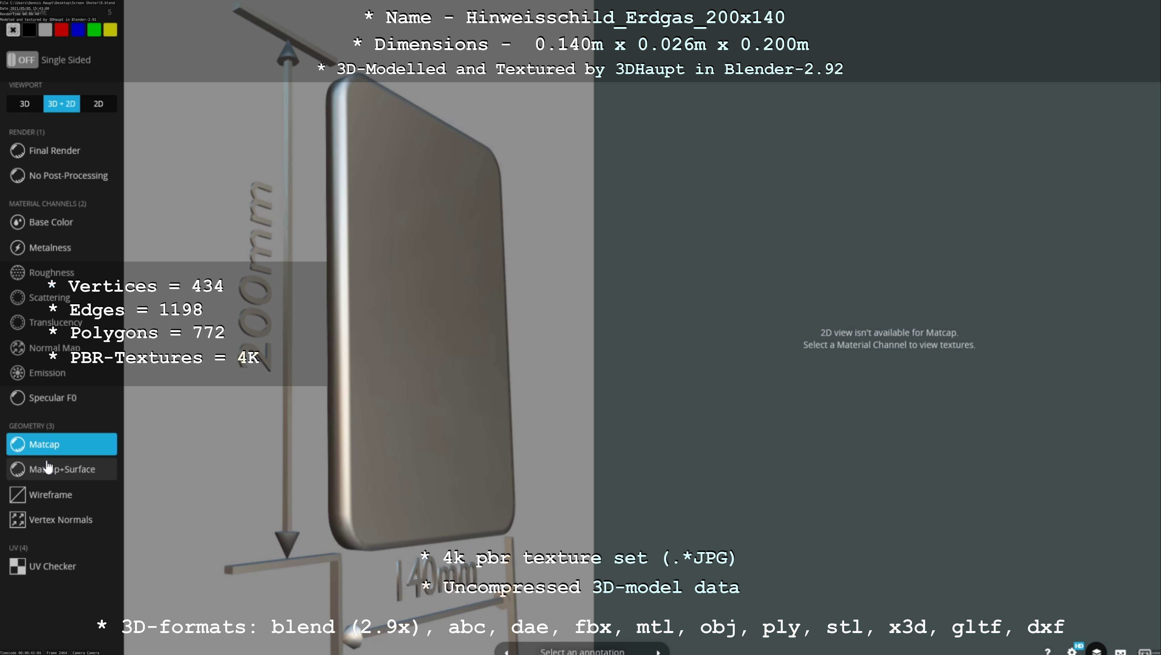 Hinweisschild Erdgas 200x140mm Low-poly 3D model_8