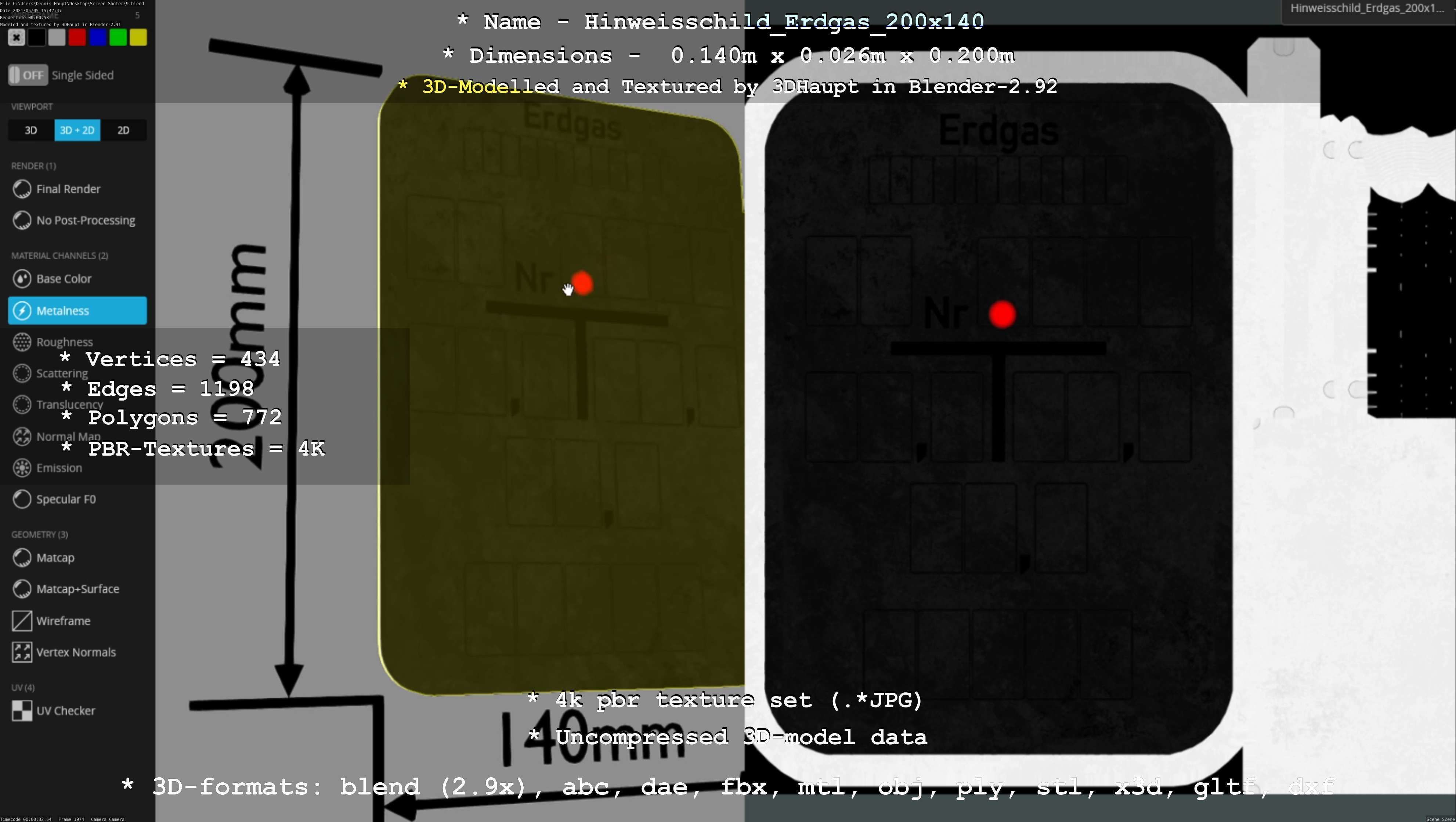 Hinweisschild Erdgas 200x140mm Low-poly 3D model_33