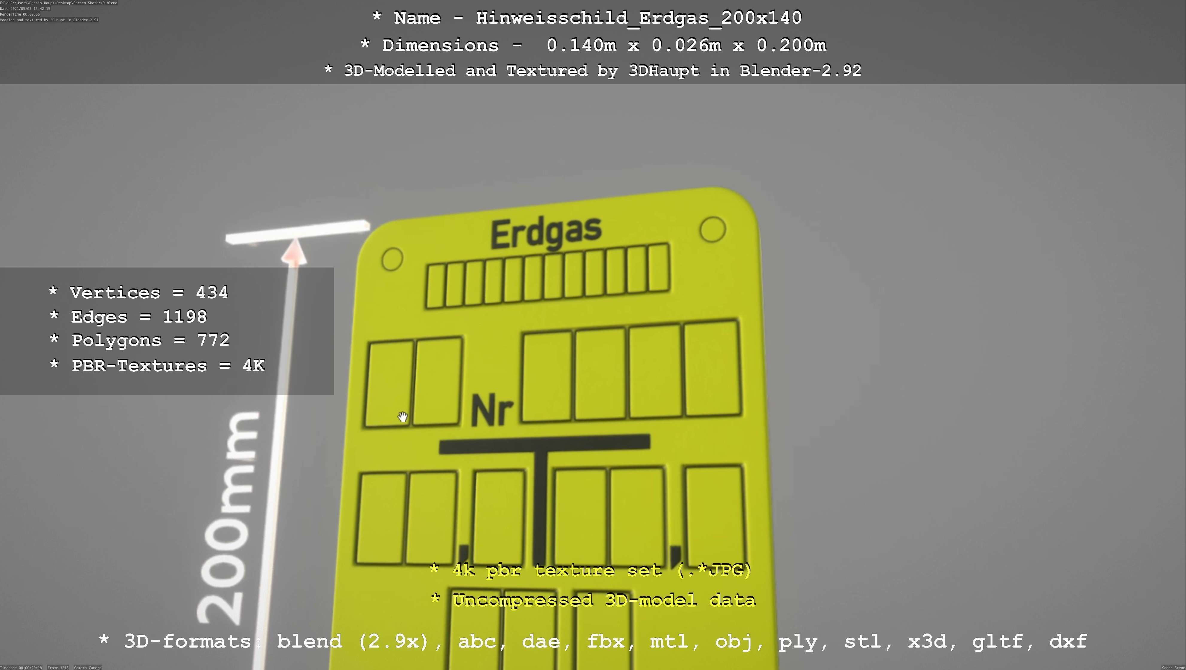 Hinweisschild Erdgas 200x140mm Low-poly 3D model_30