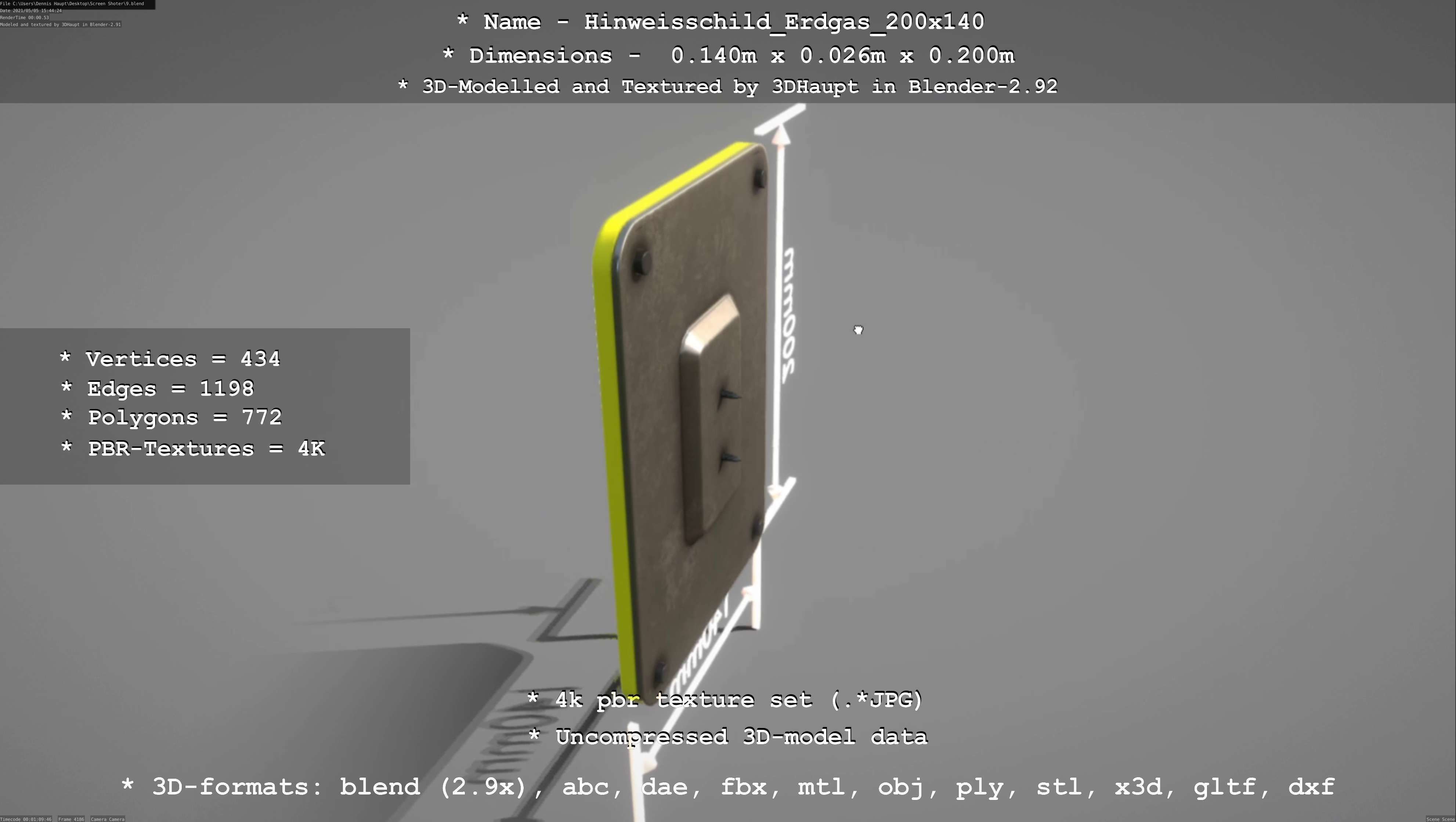Hinweisschild Erdgas 200x140mm Low-poly 3D model_17