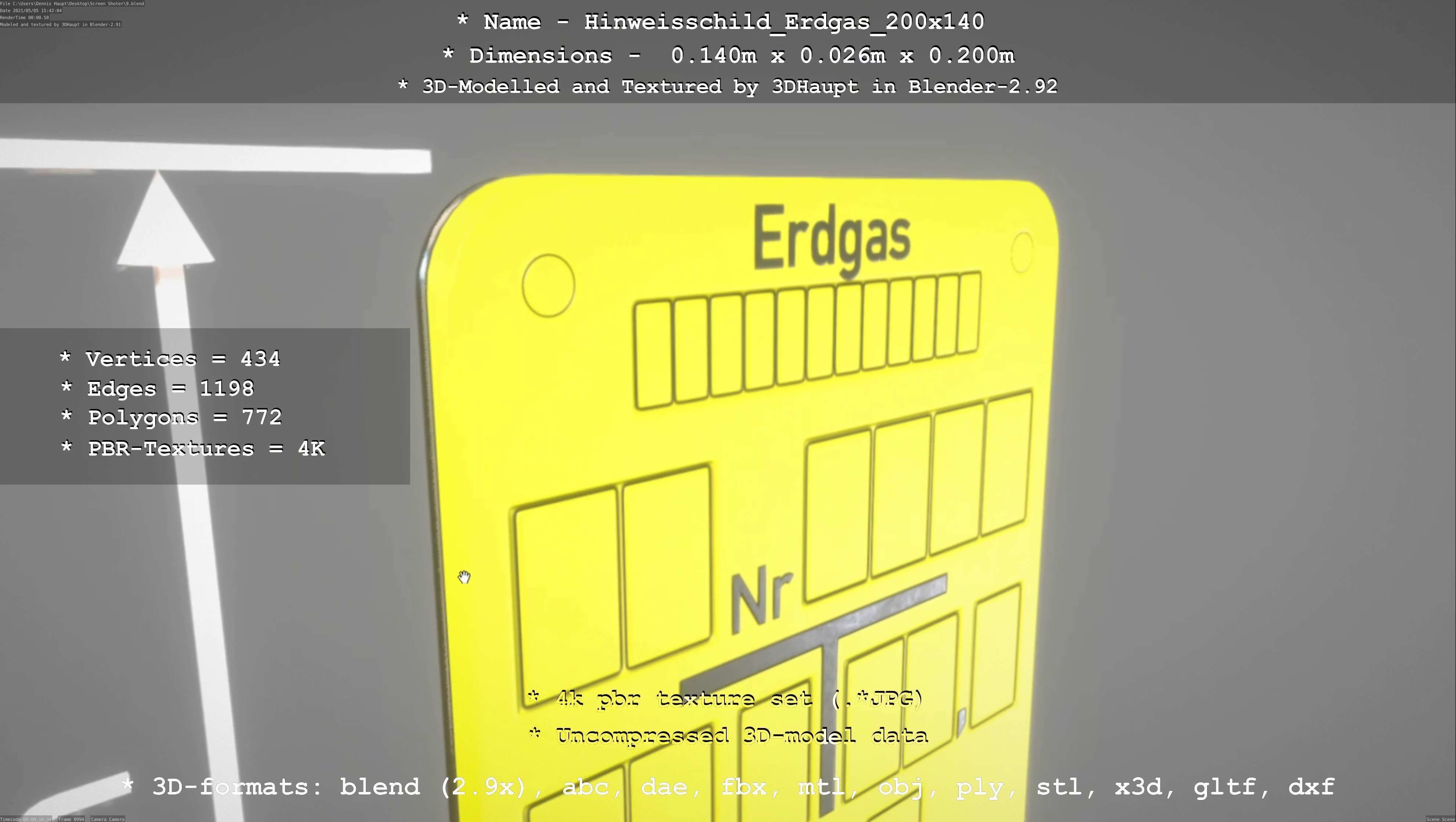 Hinweisschild Erdgas 200x140mm Low-poly 3D model_28