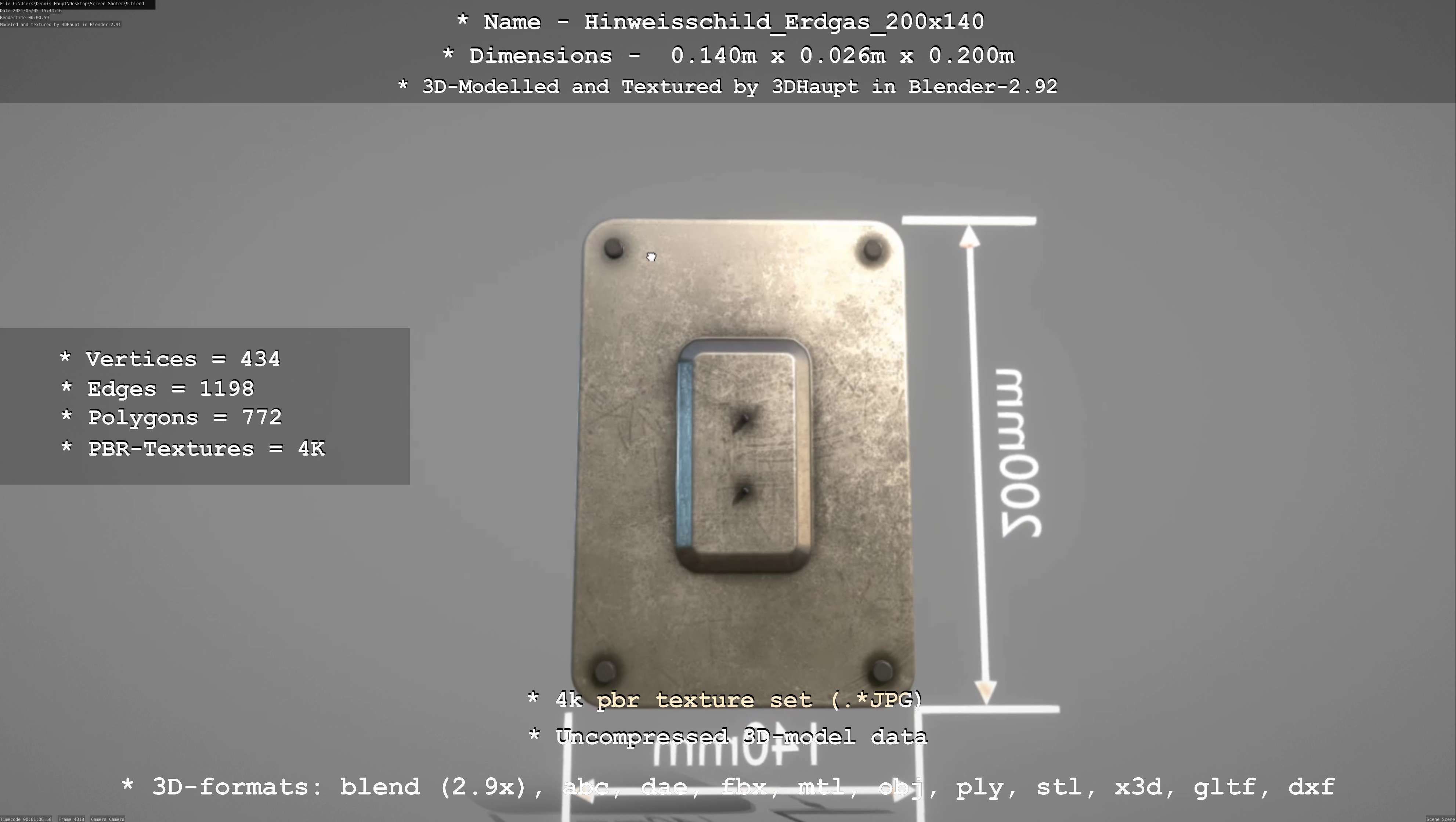 Hinweisschild Erdgas 200x140mm Low-poly 3D model_15