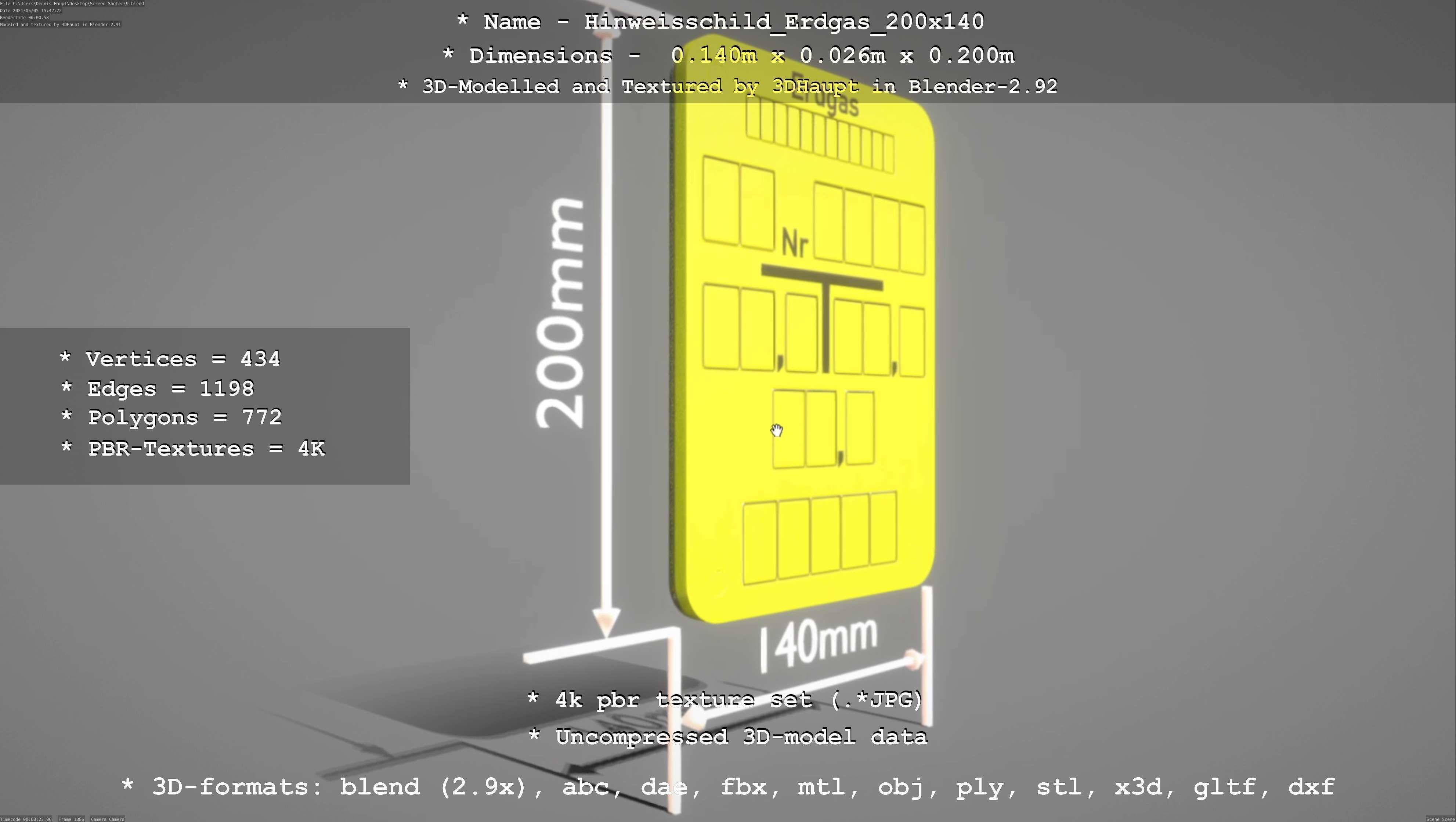 Hinweisschild Erdgas 200x140mm Low-poly 3D model_94