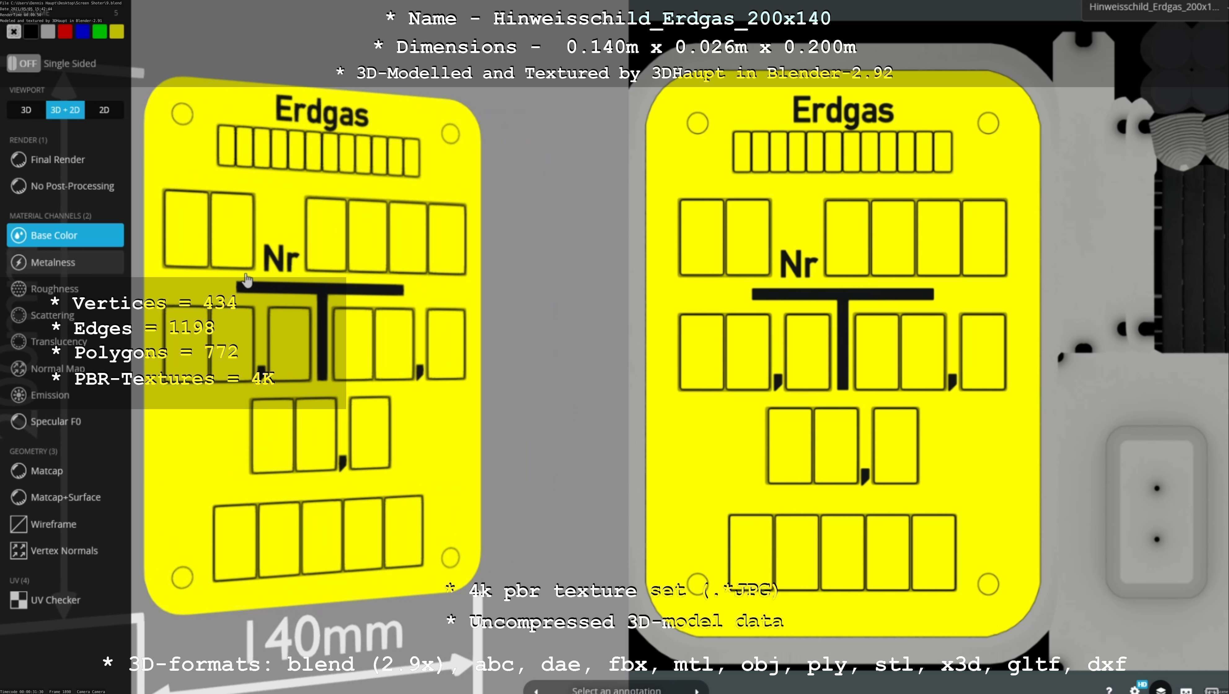 Hinweisschild Erdgas 200x140mm Low-poly 3D model_4