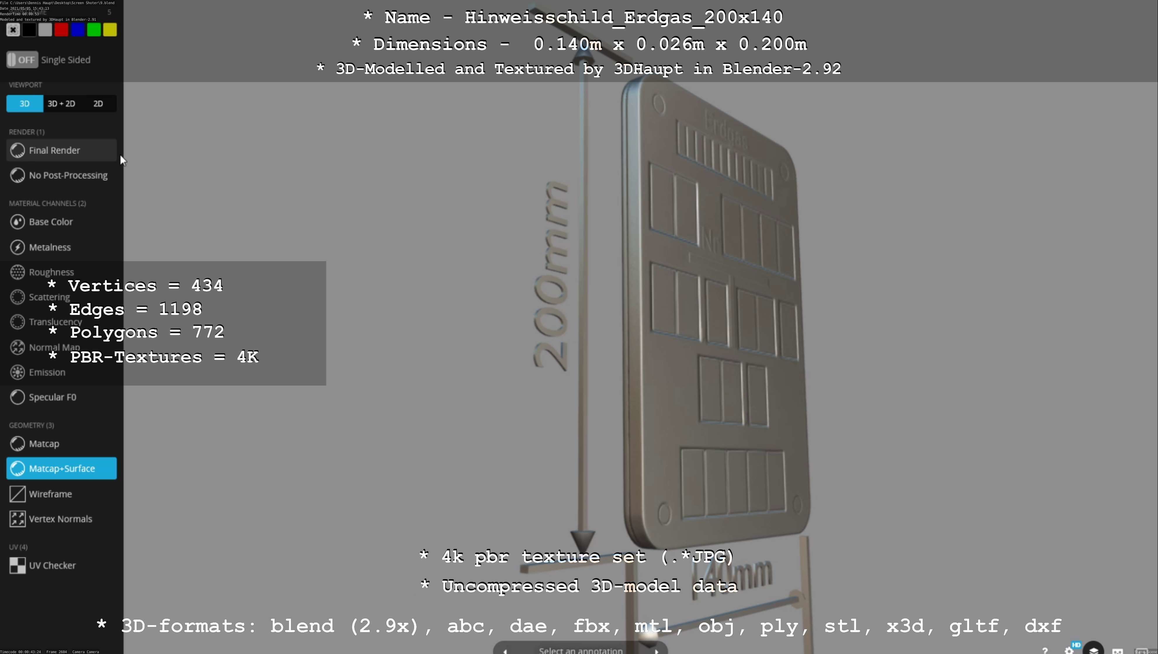 Hinweisschild Erdgas 200x140mm Low-poly 3D model_36