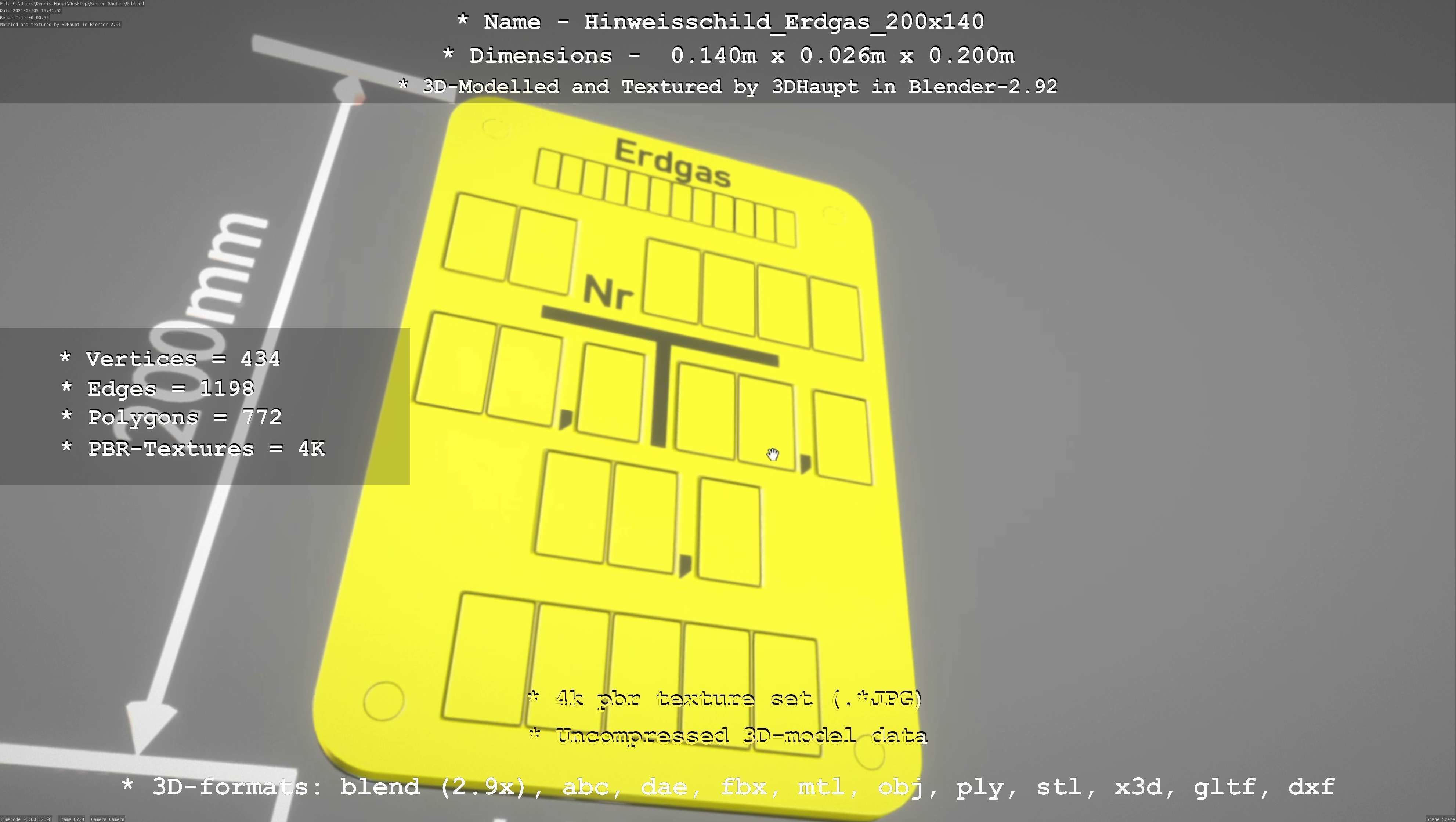 Hinweisschild Erdgas 200x140mm Low-poly 3D model_24