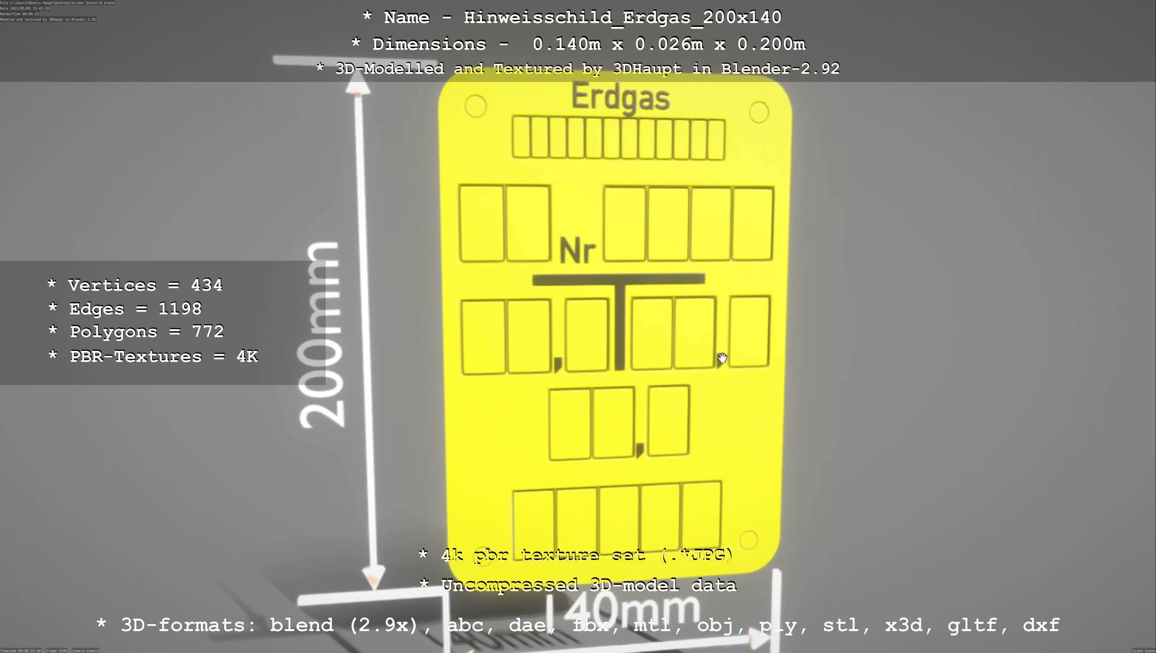 Hinweisschild Erdgas 200x140mm Low-poly 3D model_32