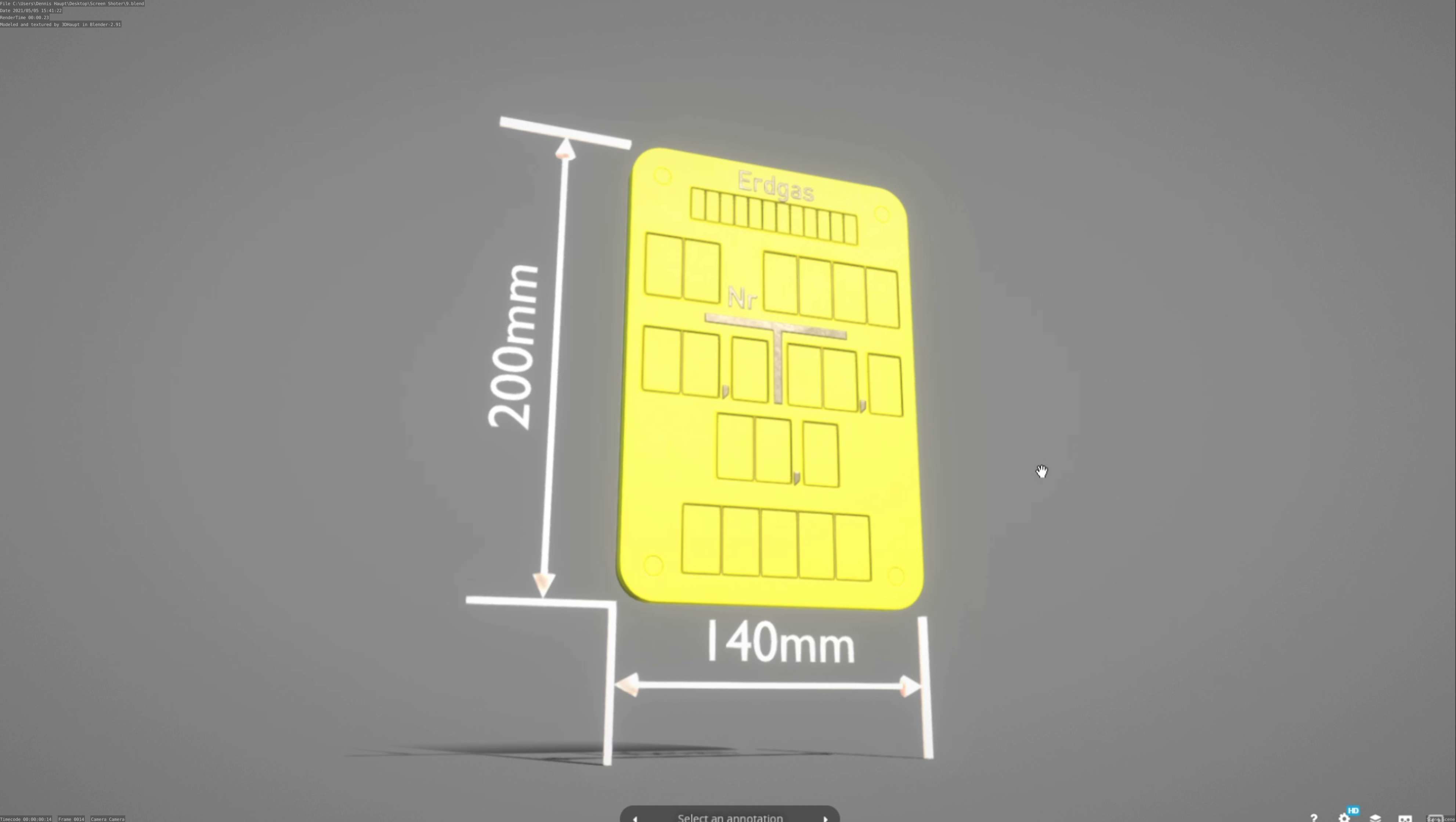 Hinweisschild Erdgas 200x140mm Low-poly 3D model_68