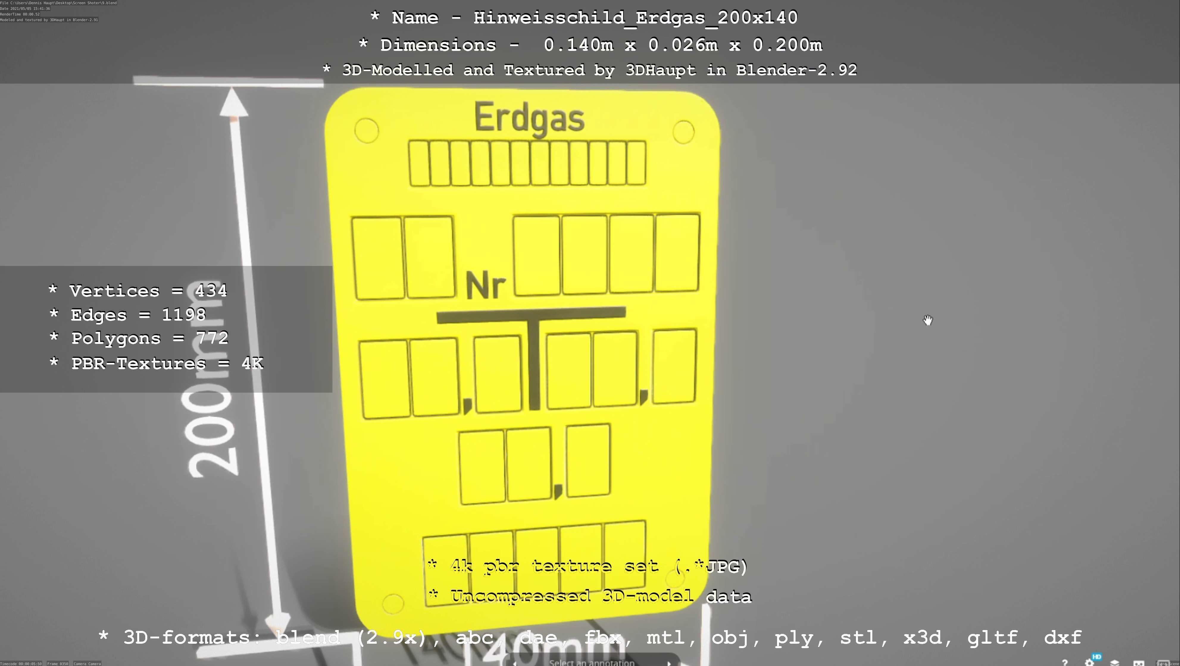 Hinweisschild Erdgas 200x140mm Low-poly 3D model_73