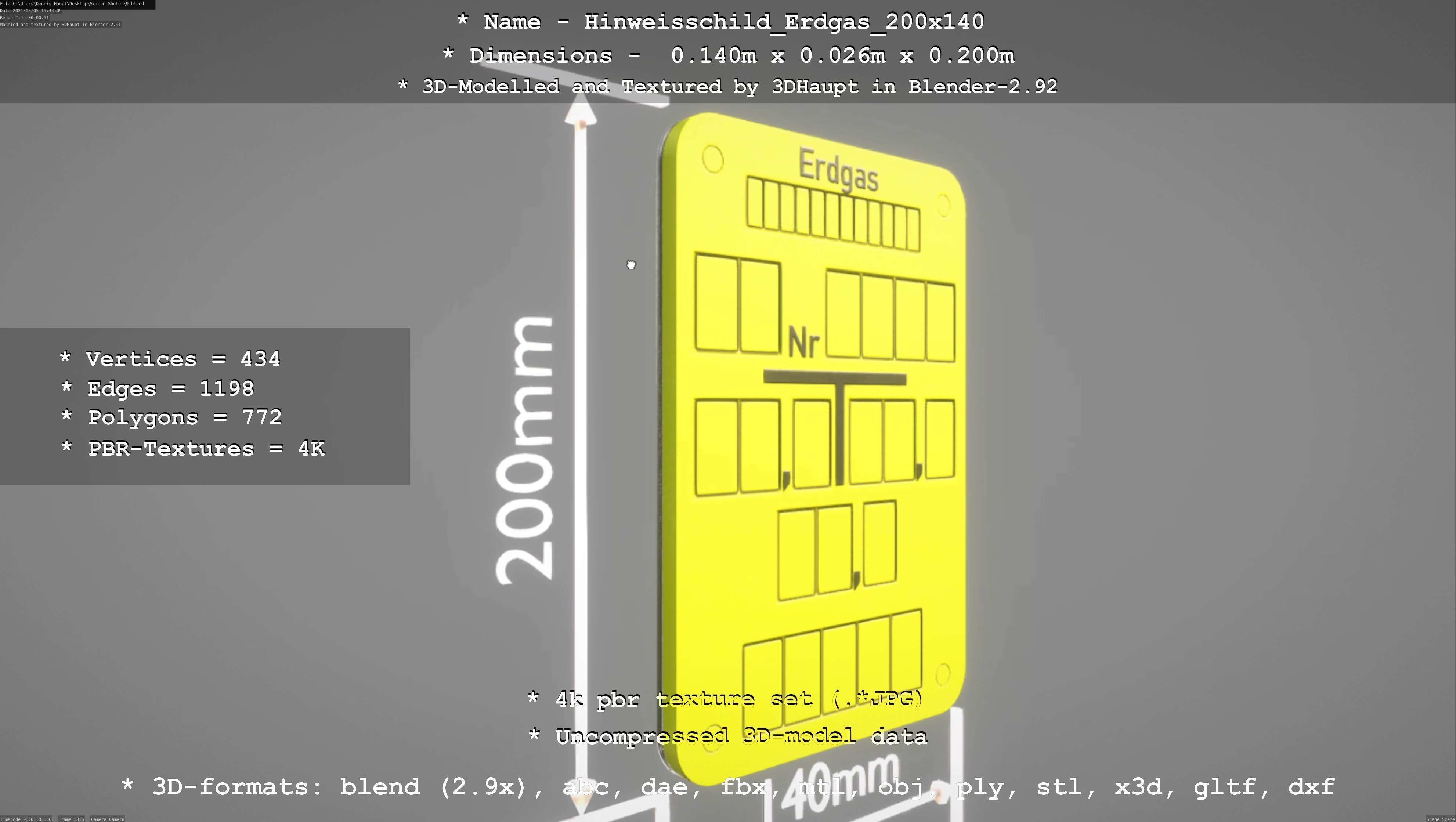 Hinweisschild Erdgas 200x140mm Low-poly 3D model_62