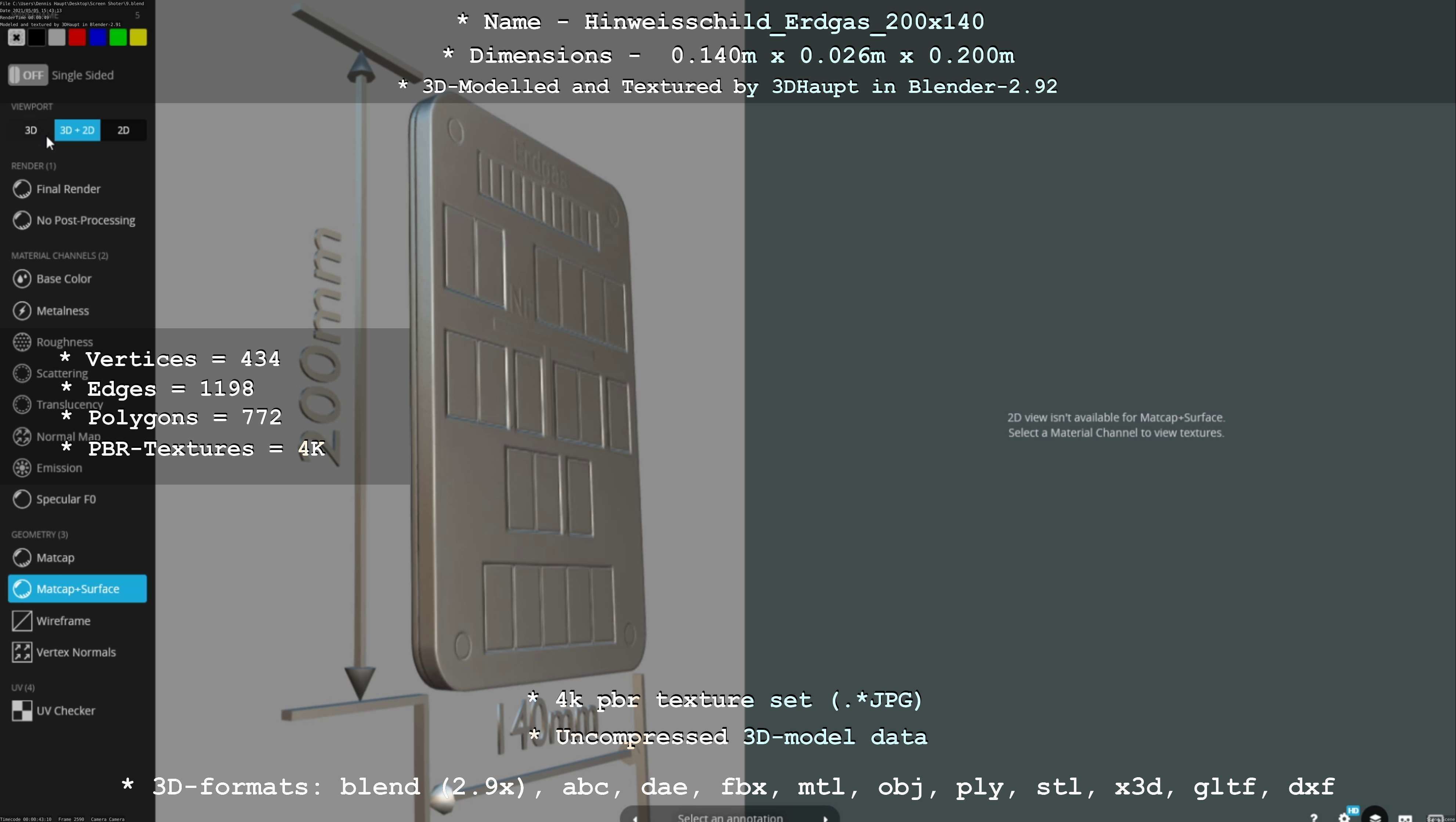 Hinweisschild Erdgas 200x140mm Low-poly 3D model_35