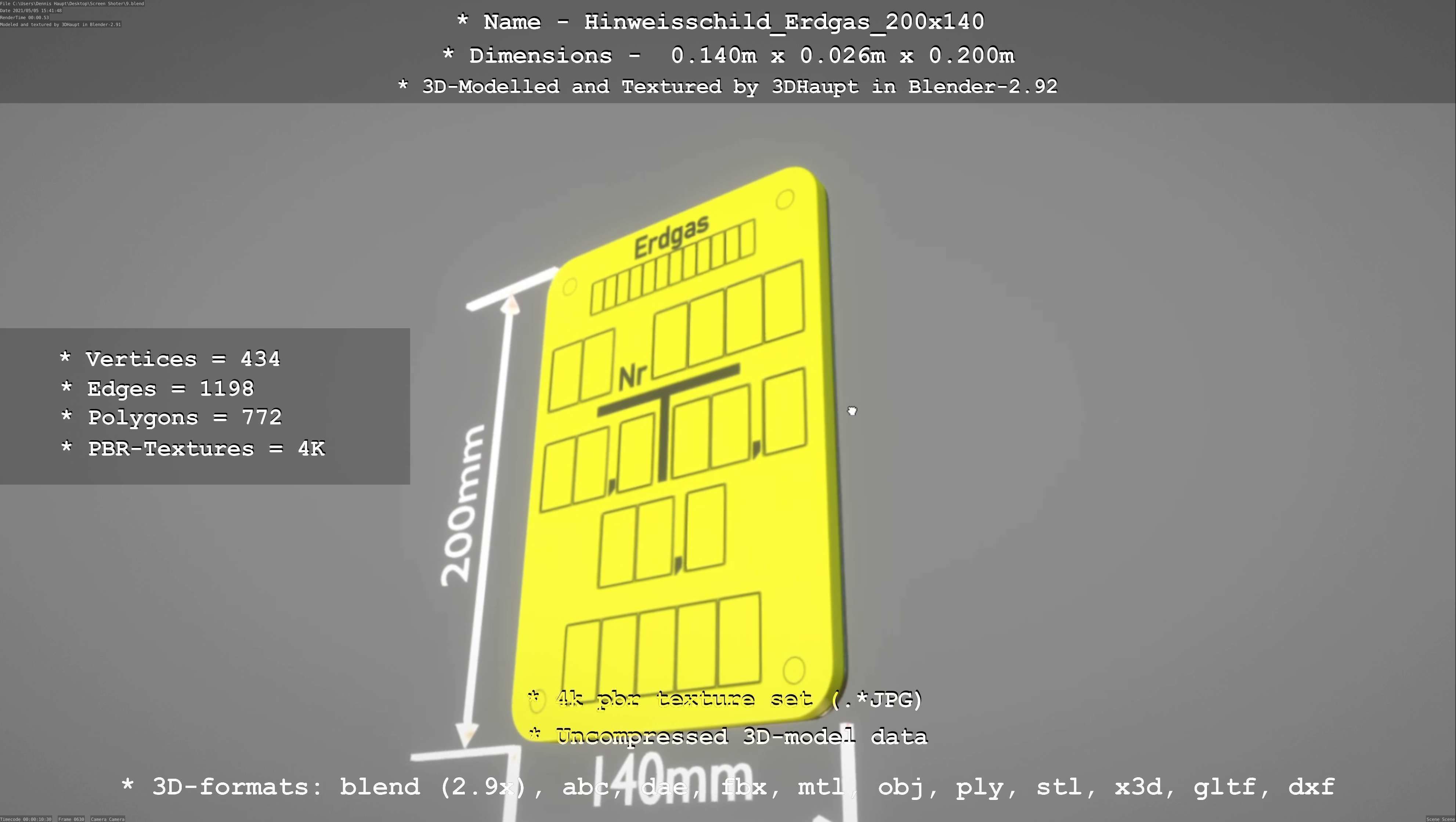 Hinweisschild Erdgas 200x140mm Low-poly 3D model_75