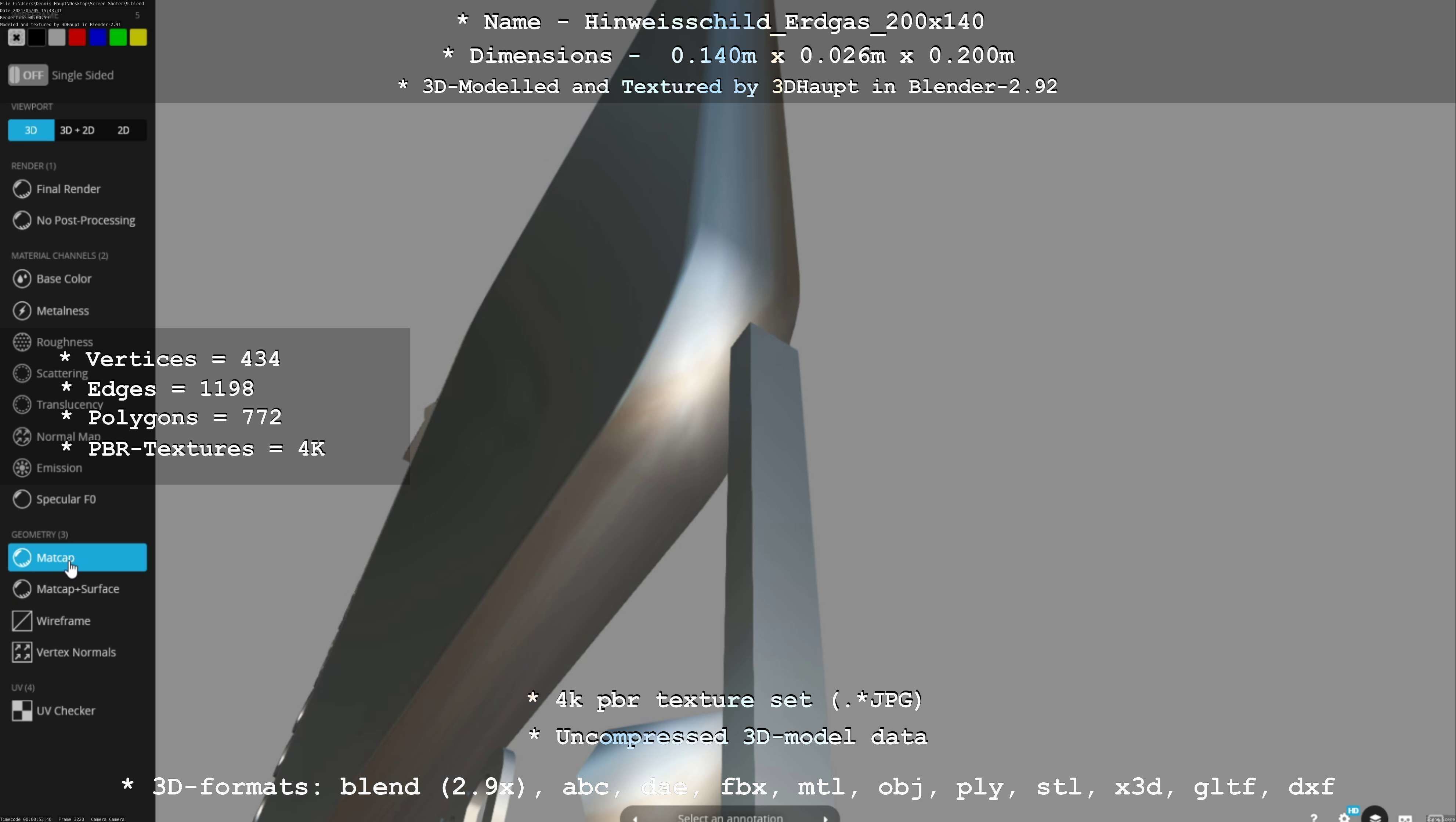 Hinweisschild Erdgas 200x140mm Low-poly 3D model_49