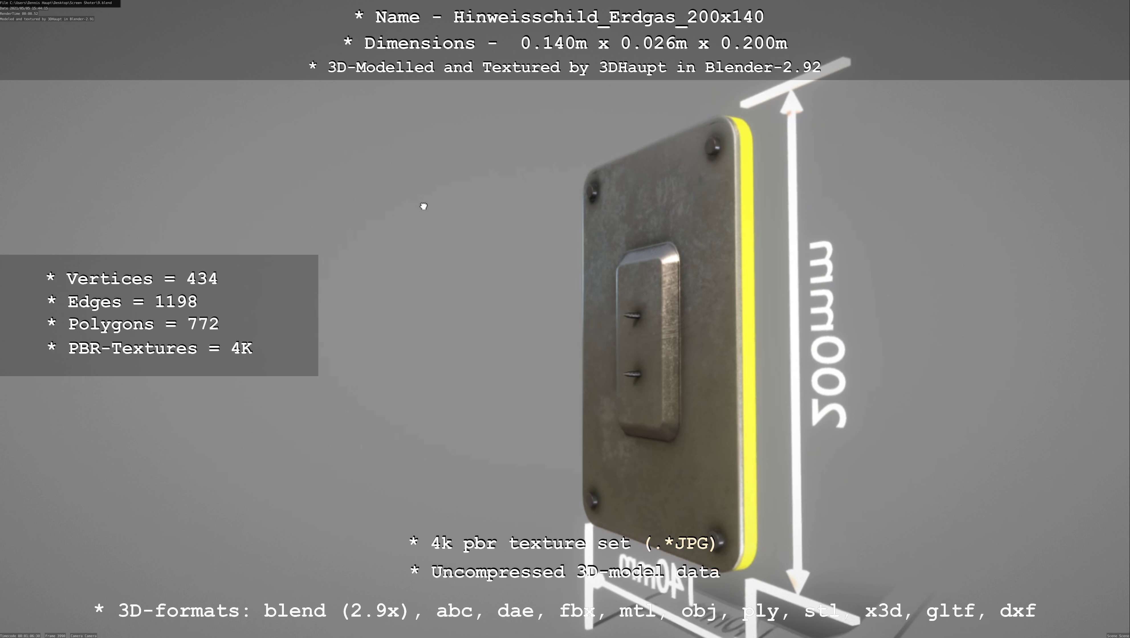 Hinweisschild Erdgas 200x140mm Low-poly 3D model_14