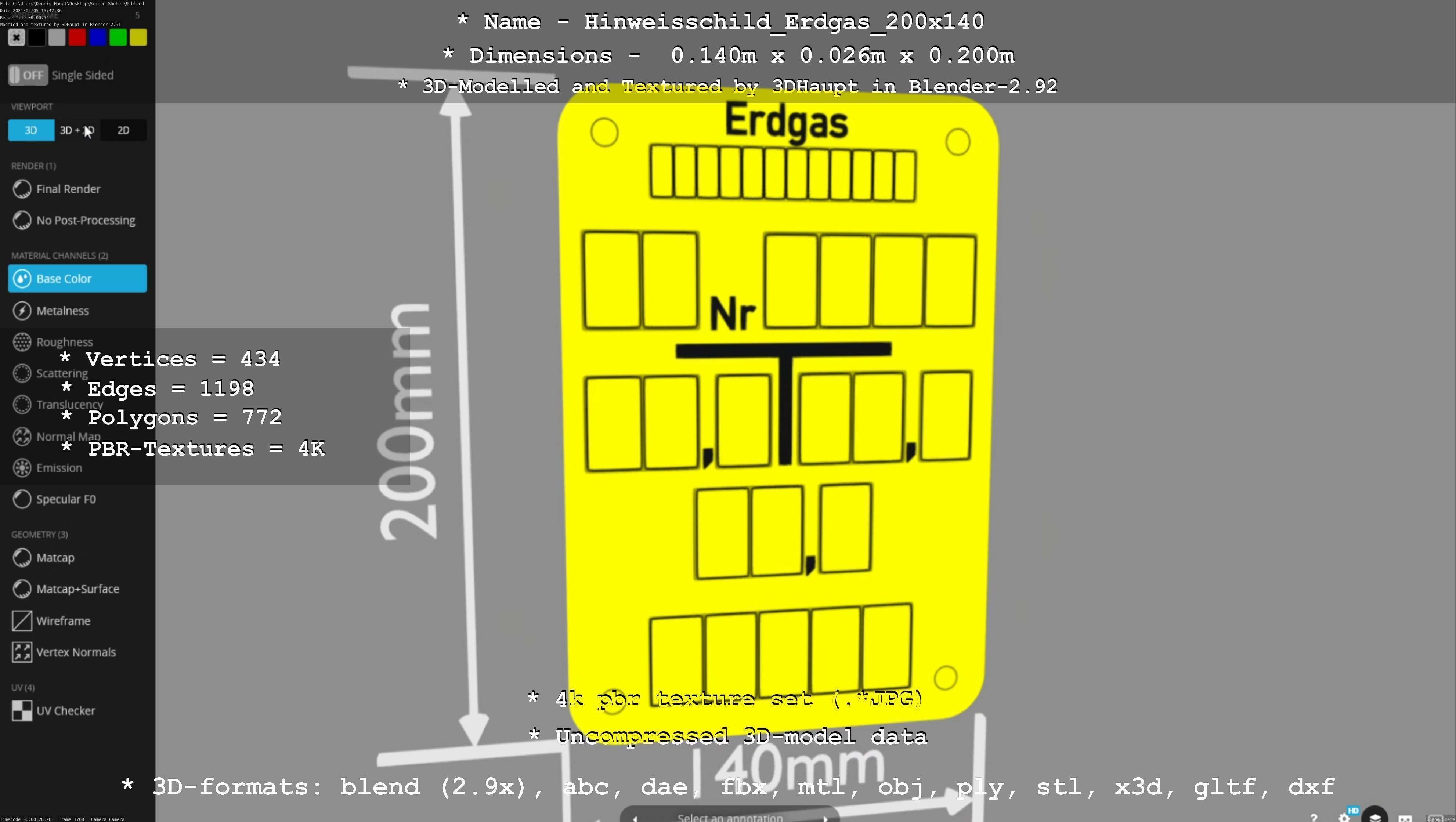 Hinweisschild Erdgas 200x140mm Low-poly 3D model_101