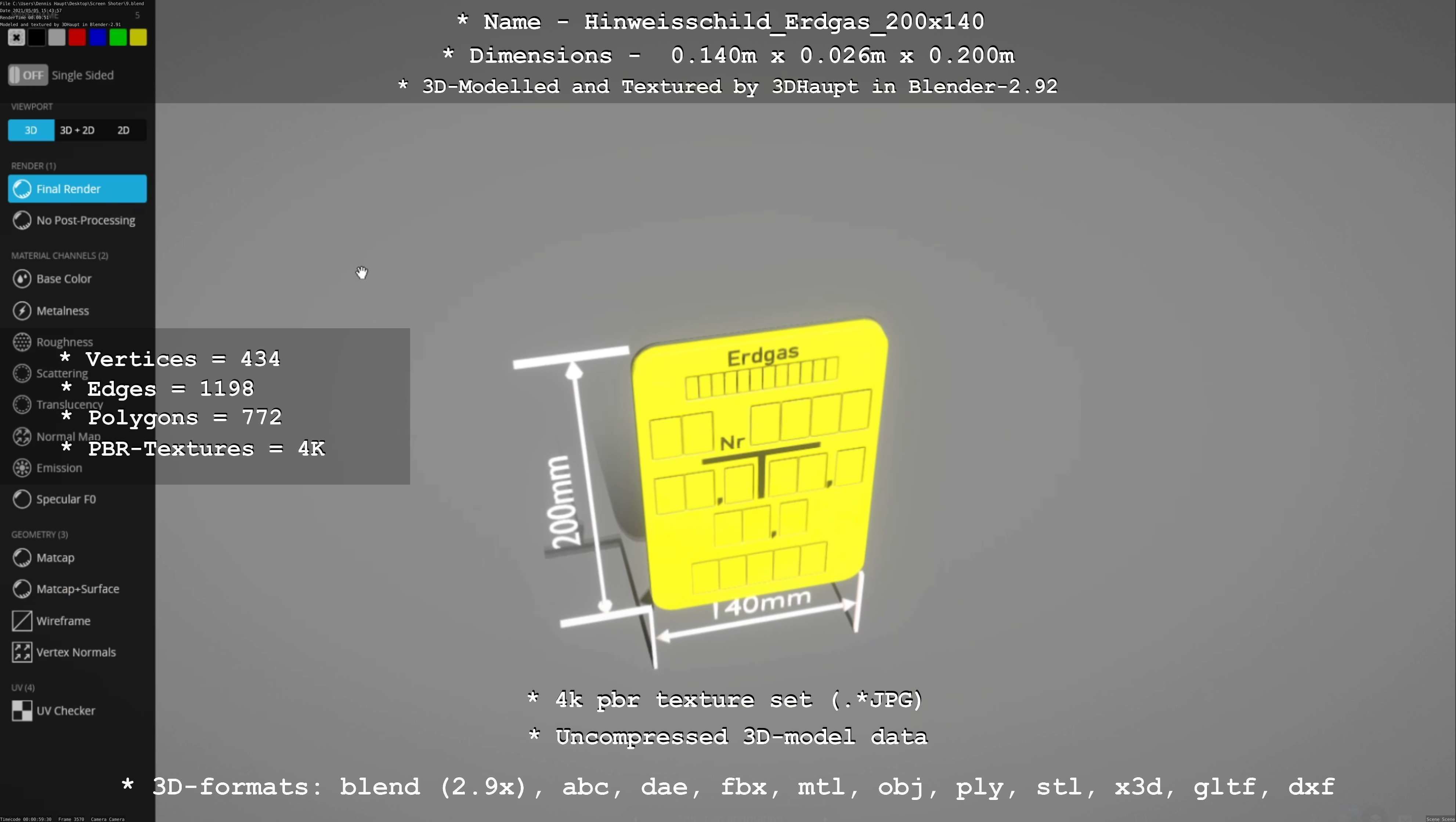 Hinweisschild Erdgas 200x140mm Low-poly 3D model_59