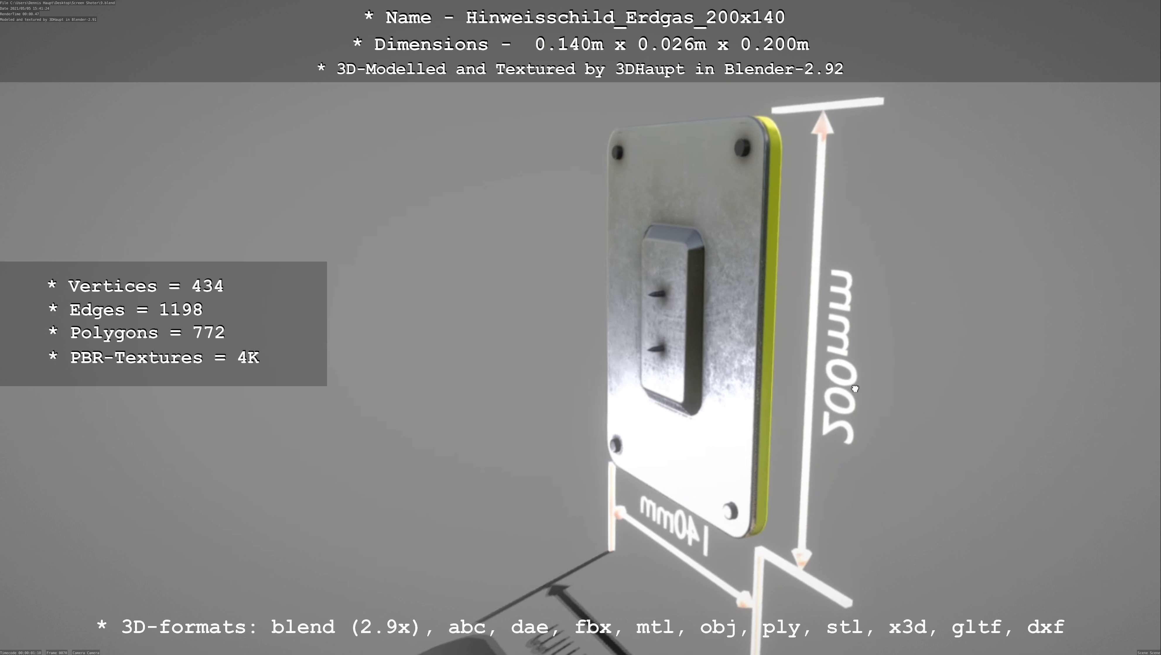 Hinweisschild Erdgas 200x140mm Low-poly 3D model_20
