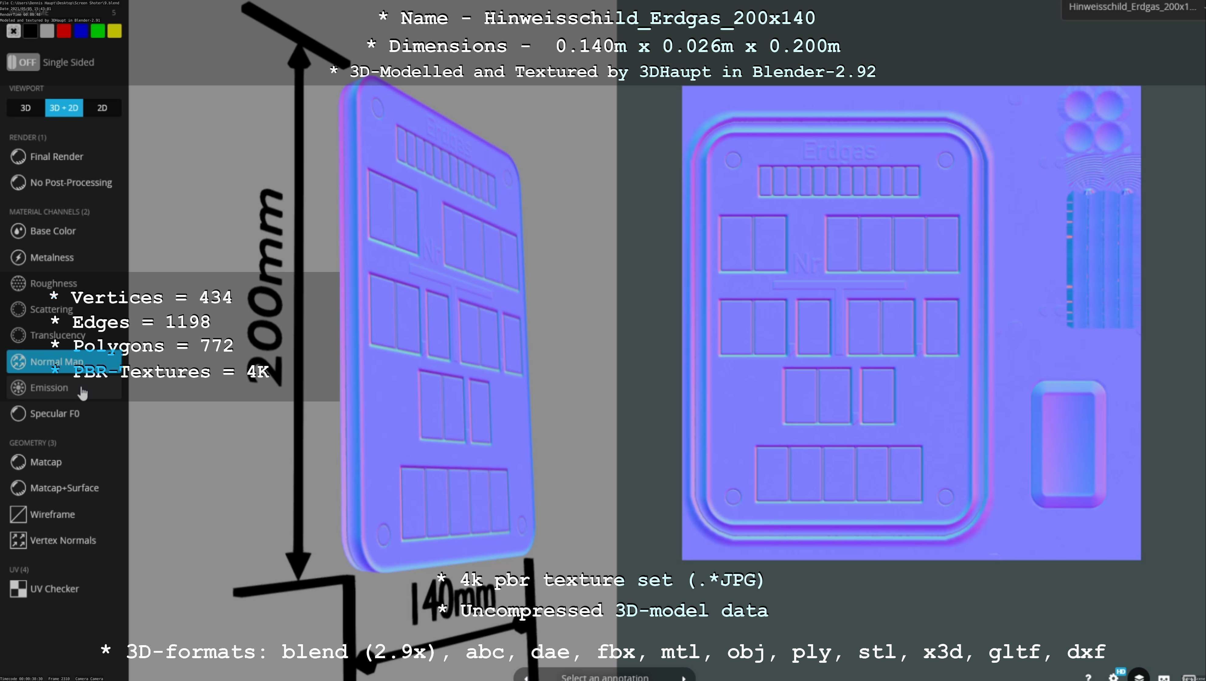 Hinweisschild Erdgas 200x140mm Low-poly 3D model_104