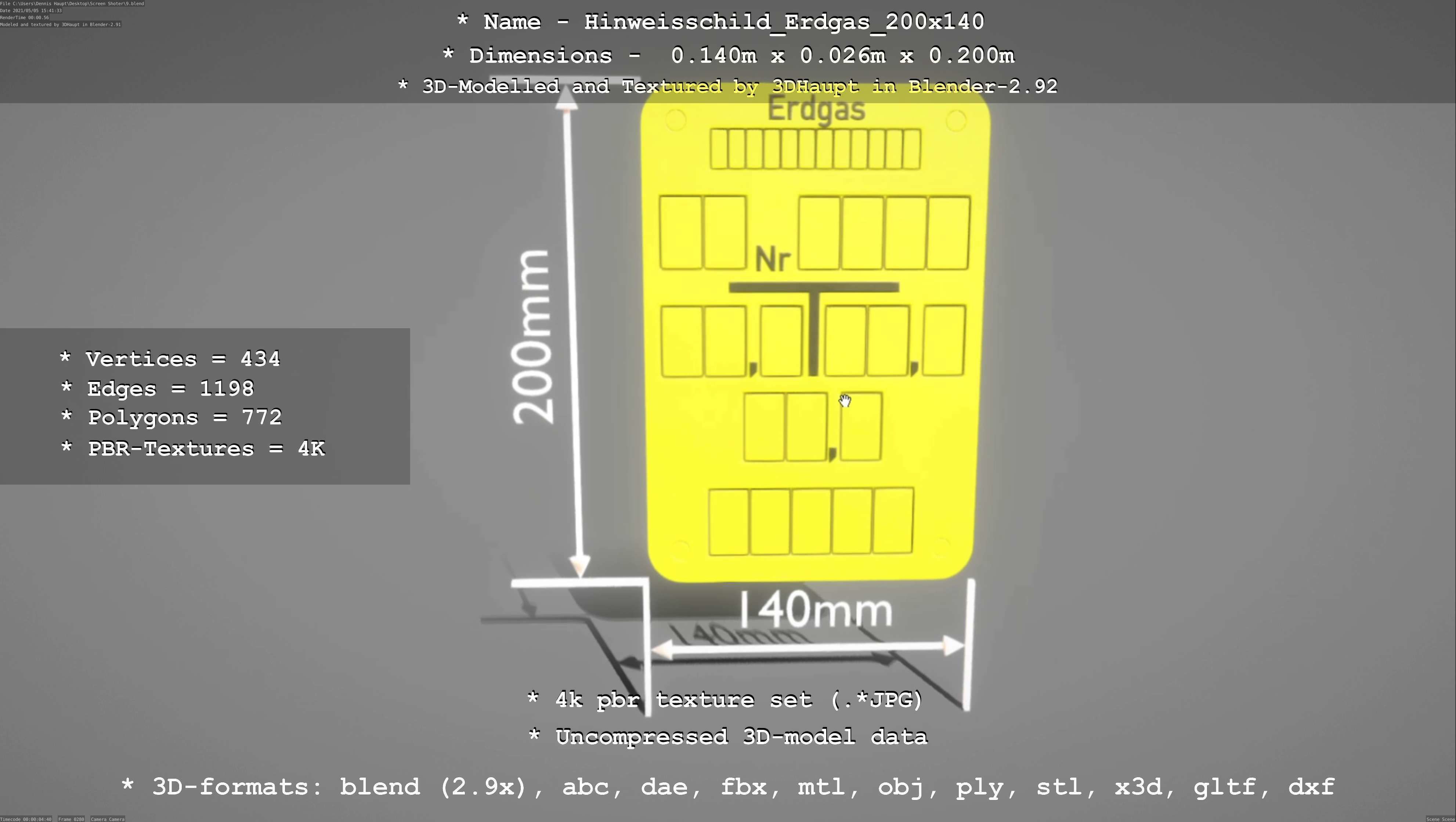 Hinweisschild Erdgas 200x140mm Low-poly 3D model_69