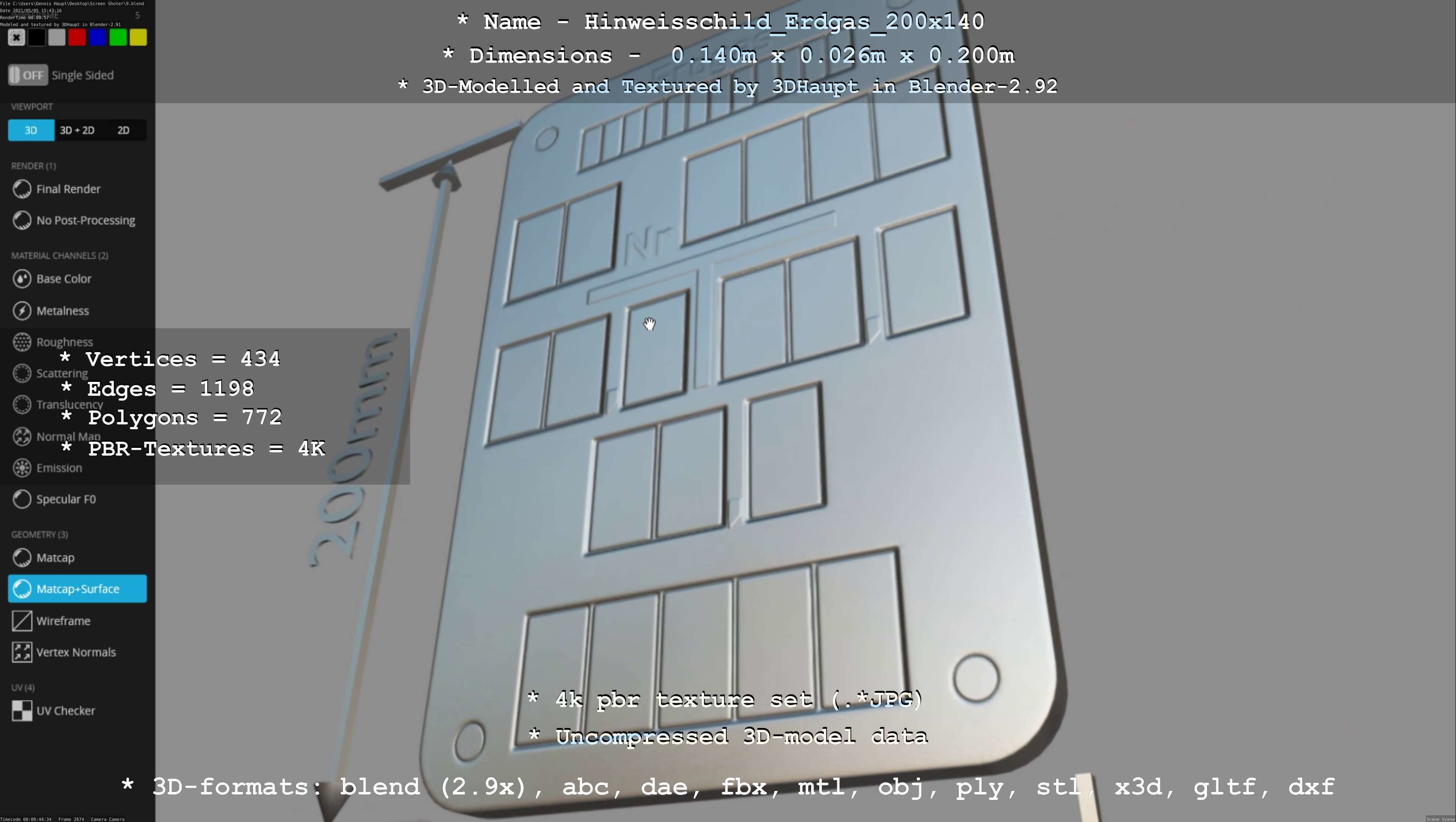 Hinweisschild Erdgas 200x140mm Low-poly 3D model_40