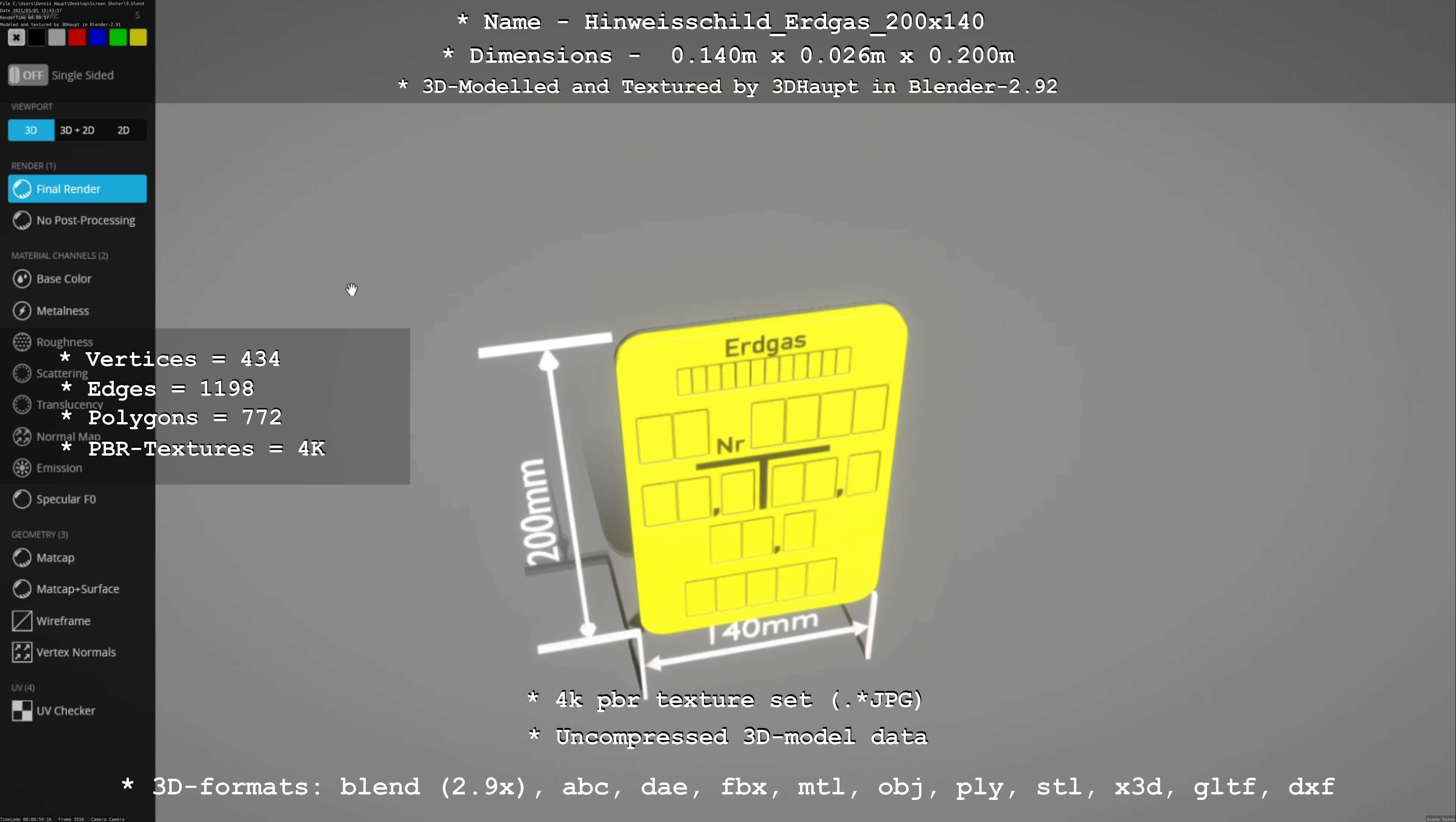 Hinweisschild Erdgas 200x140mm Low-poly 3D model_58