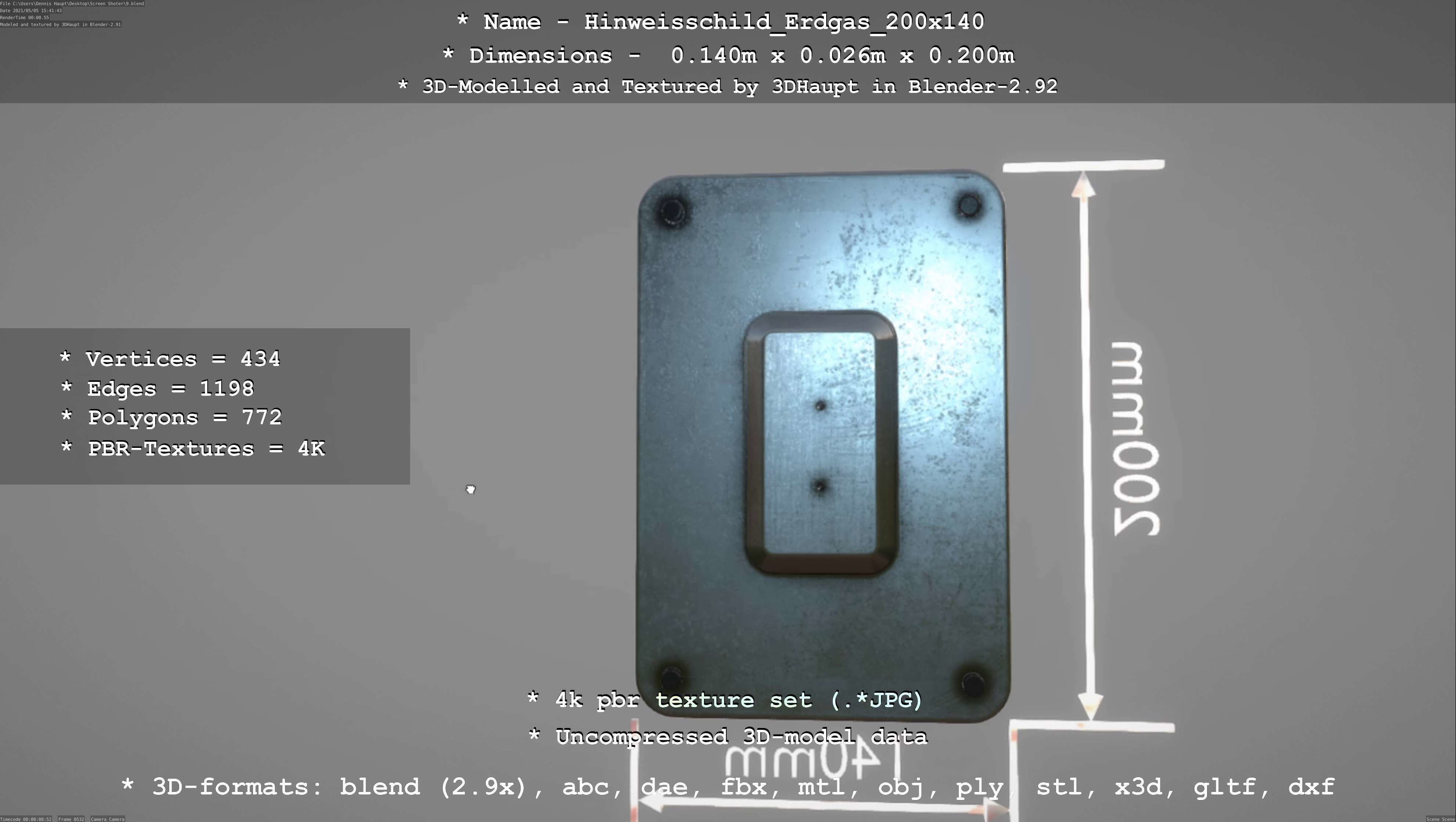 Hinweisschild Erdgas 200x140mm Low-poly 3D model_2
