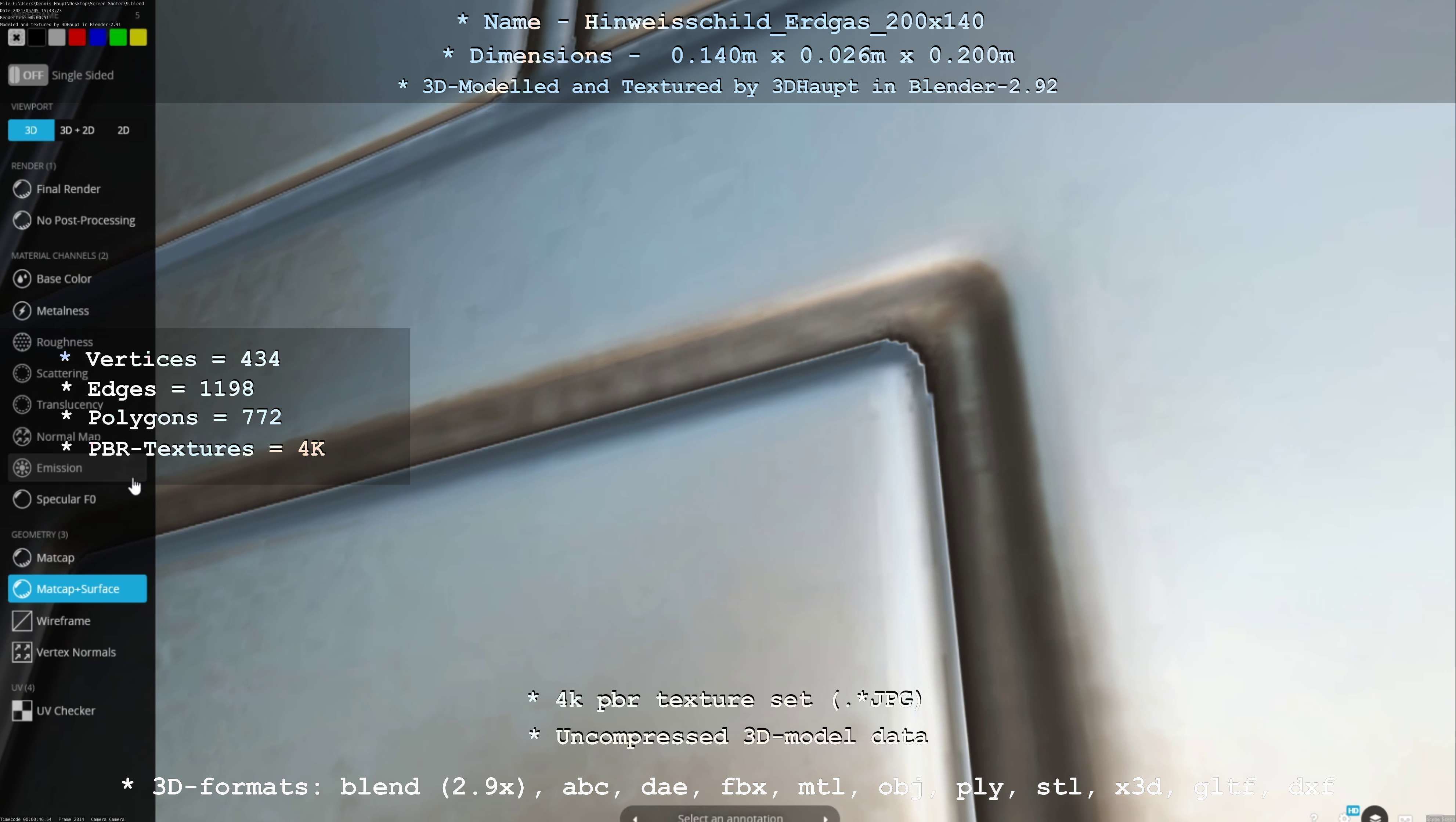 Hinweisschild Erdgas 200x140mm Low-poly 3D model_10