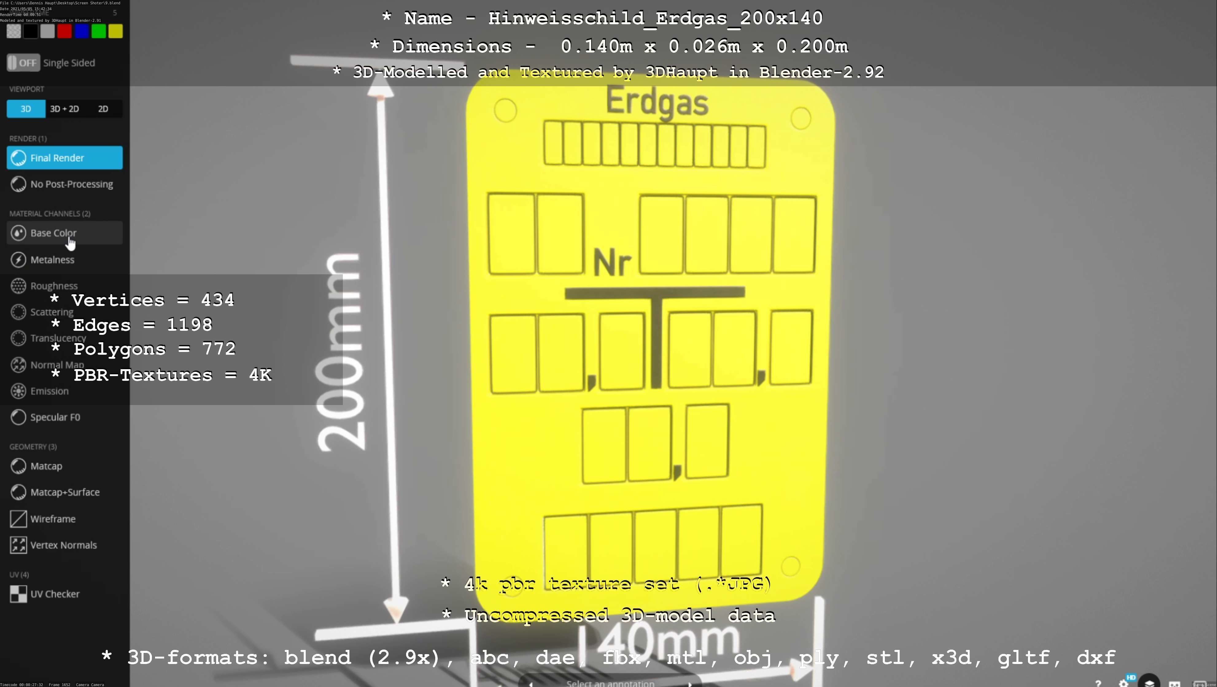 Hinweisschild Erdgas 200x140mm Low-poly 3D model_96