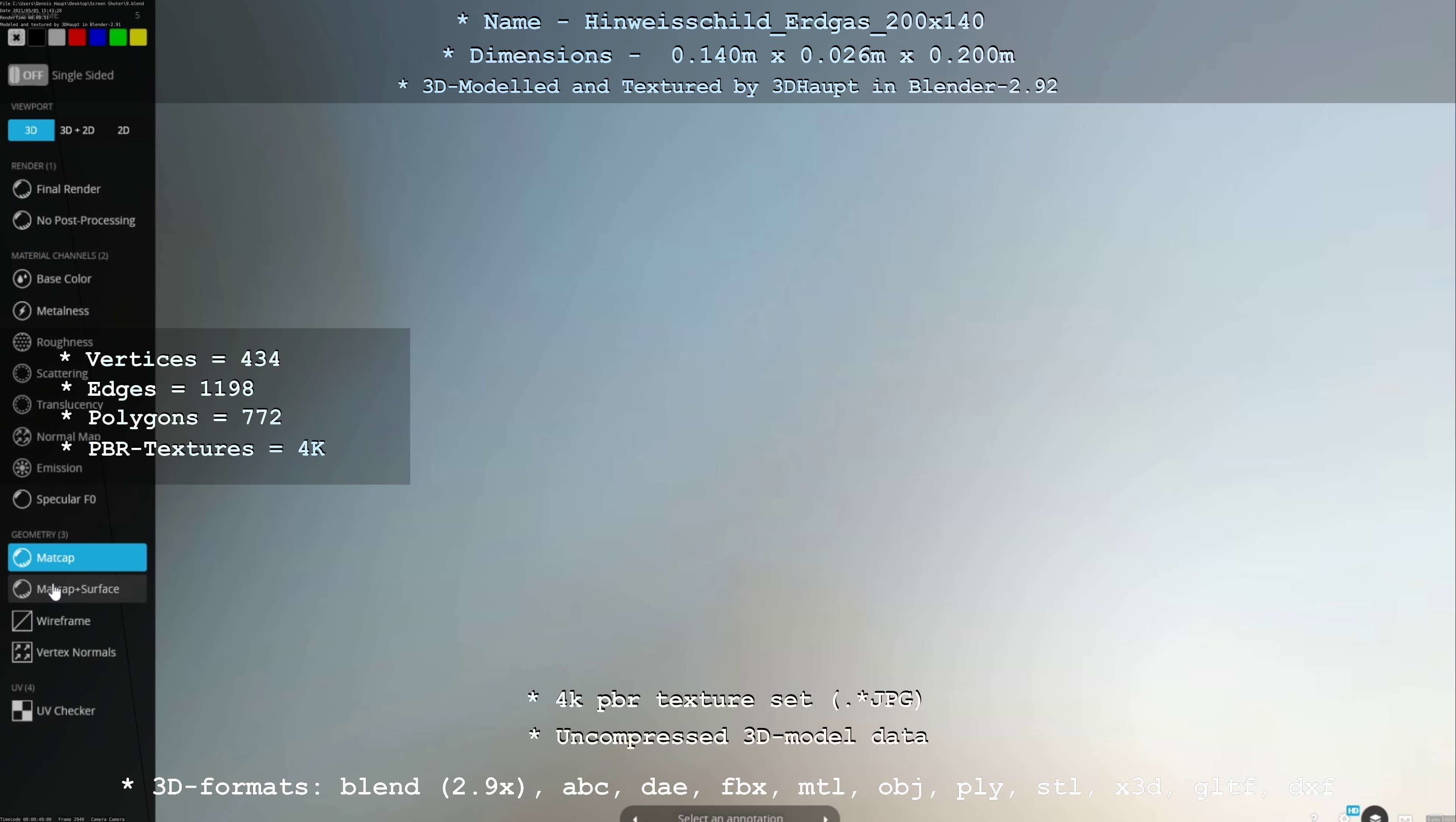 Hinweisschild Erdgas 200x140mm Low-poly 3D model_43