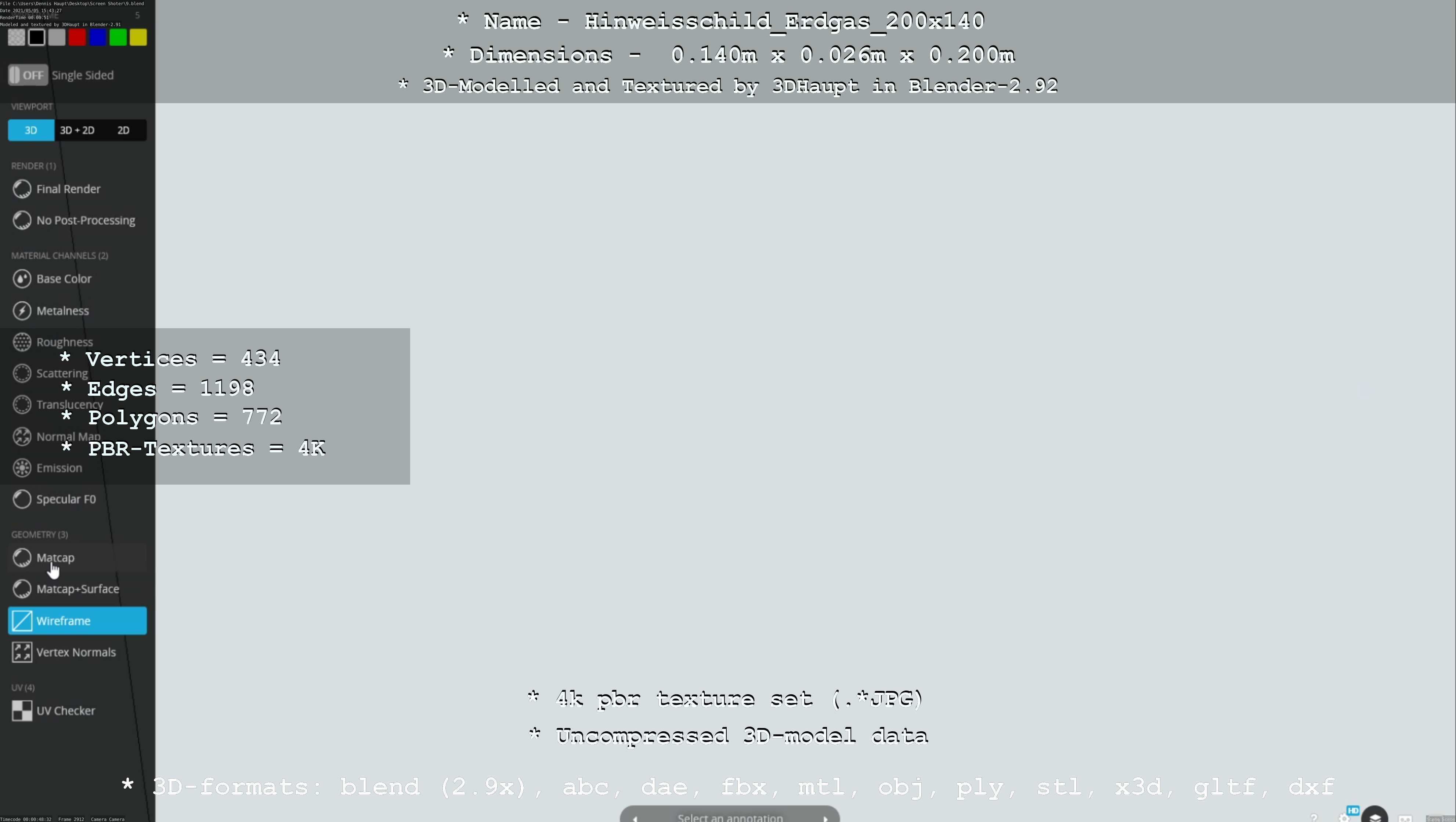 Hinweisschild Erdgas 200x140mm Low-poly 3D model_41