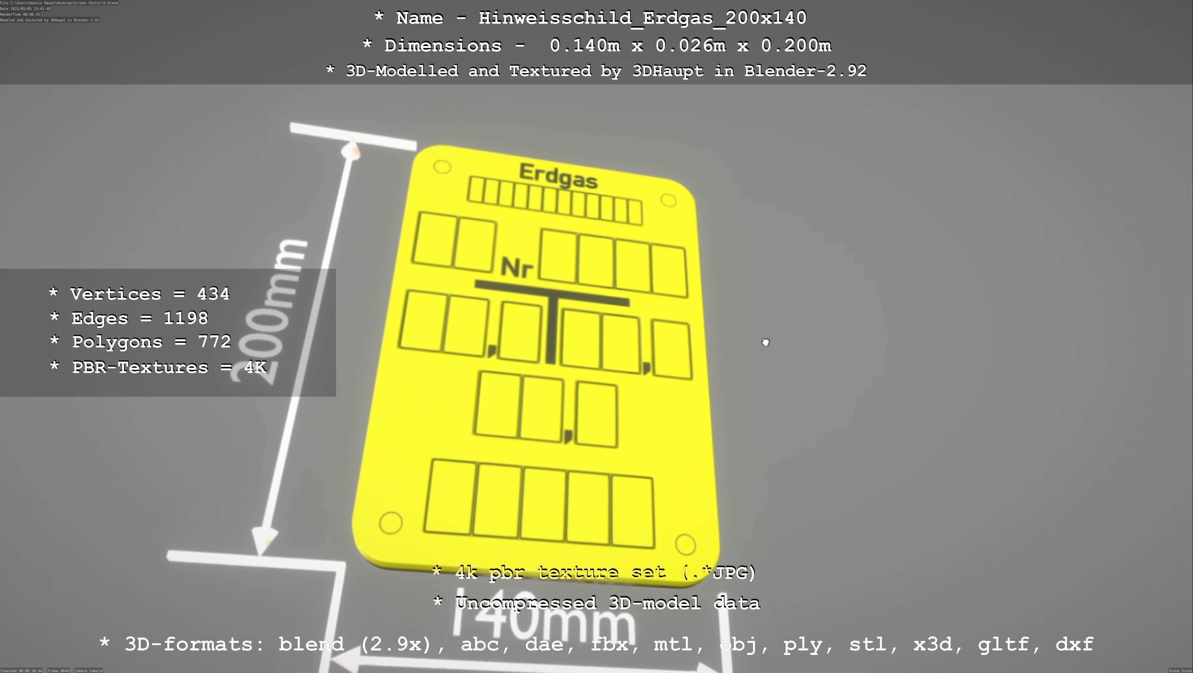 Hinweisschild Erdgas 200x140mm Low-poly 3D model_76