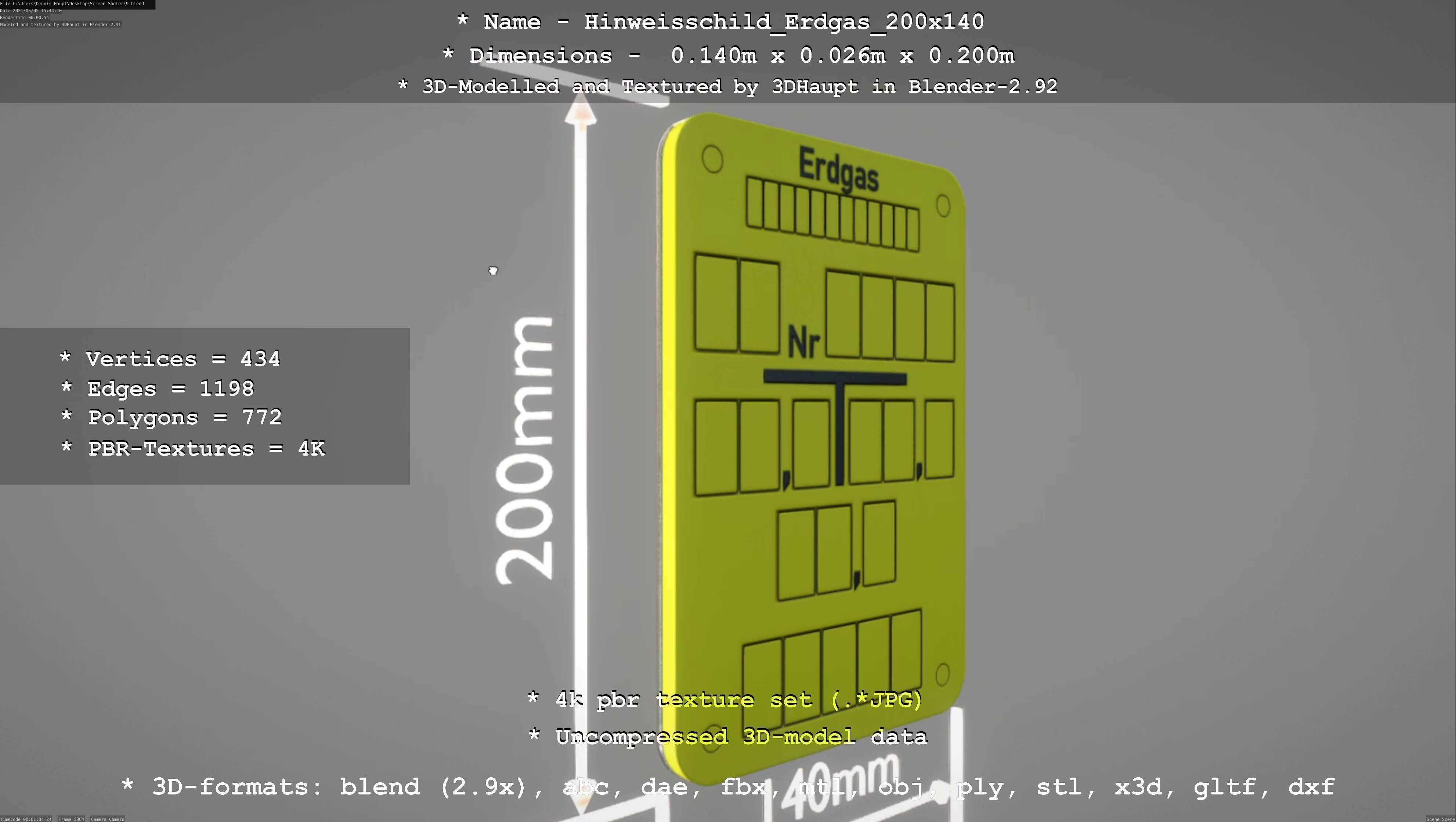 Hinweisschild Erdgas 200x140mm Low-poly 3D model_64