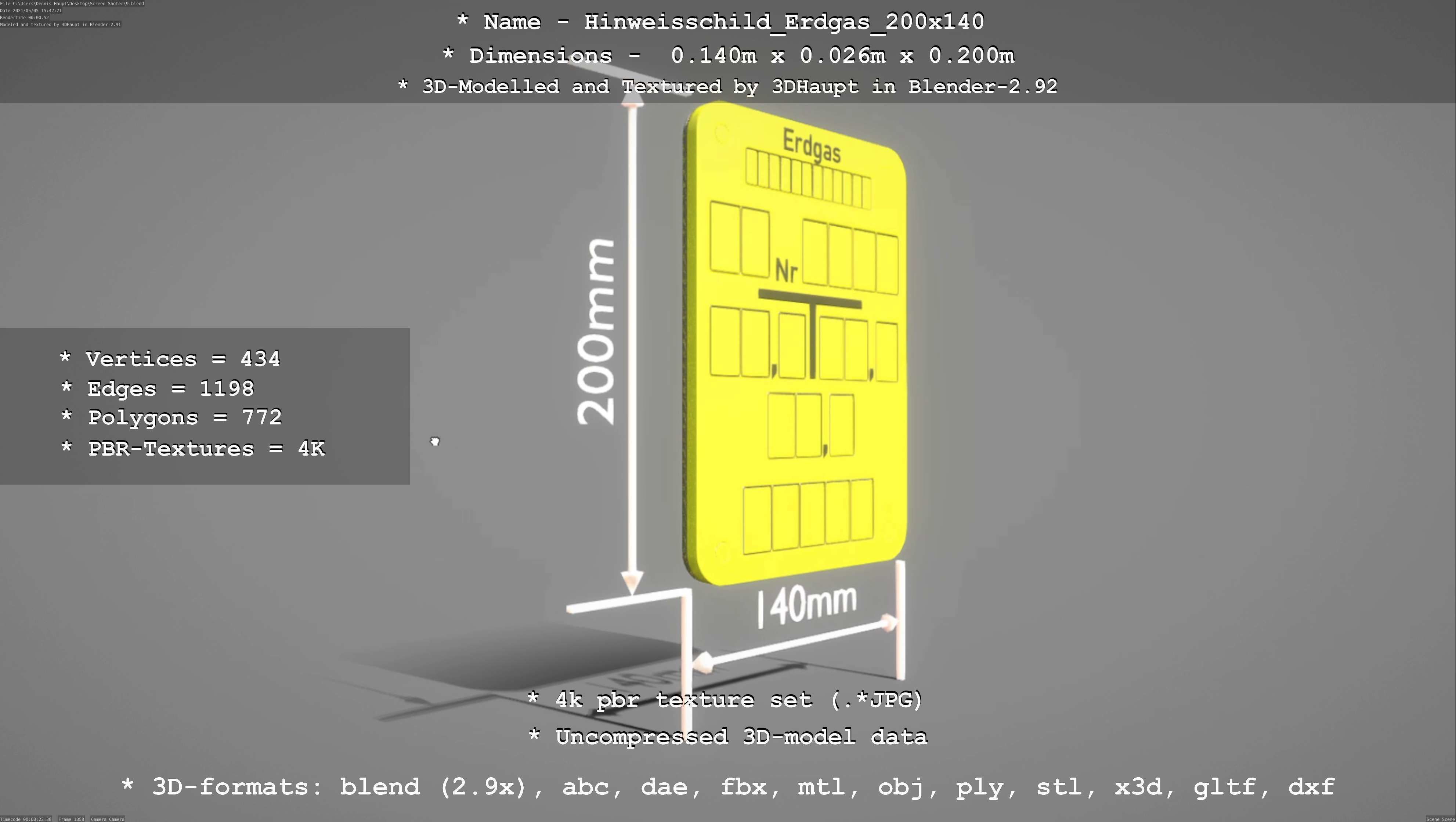 Hinweisschild Erdgas 200x140mm Low-poly 3D model_93