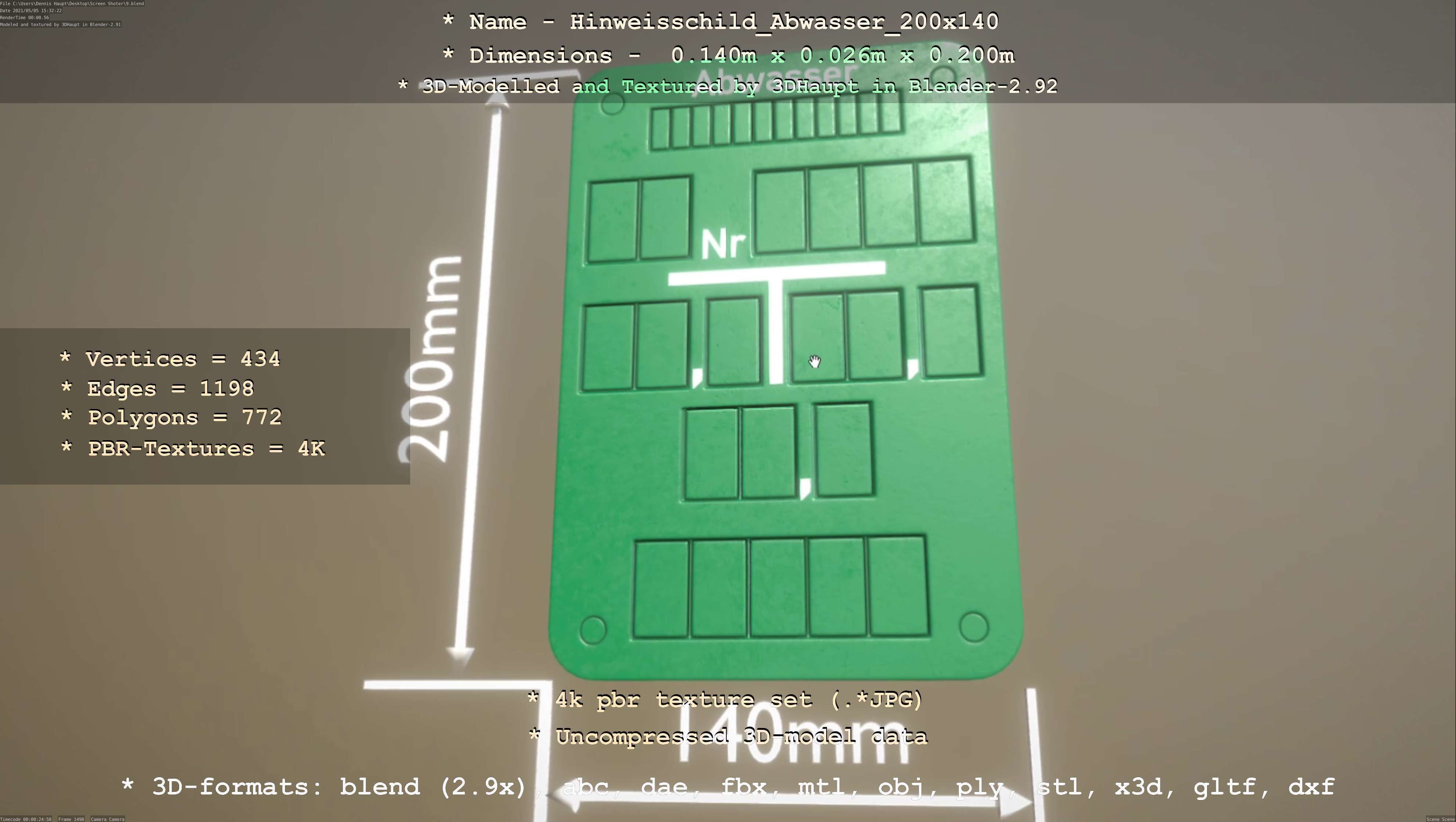 Hinweisschild Abwasser 200x140mm Low-poly 3D model_5