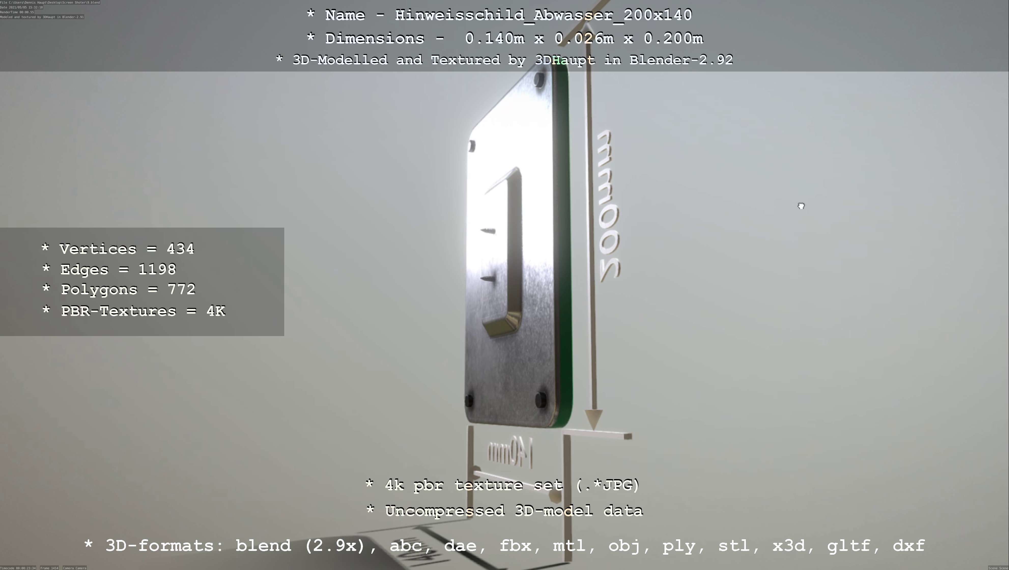 Hinweisschild Abwasser 200x140mm Low-poly 3D model_65