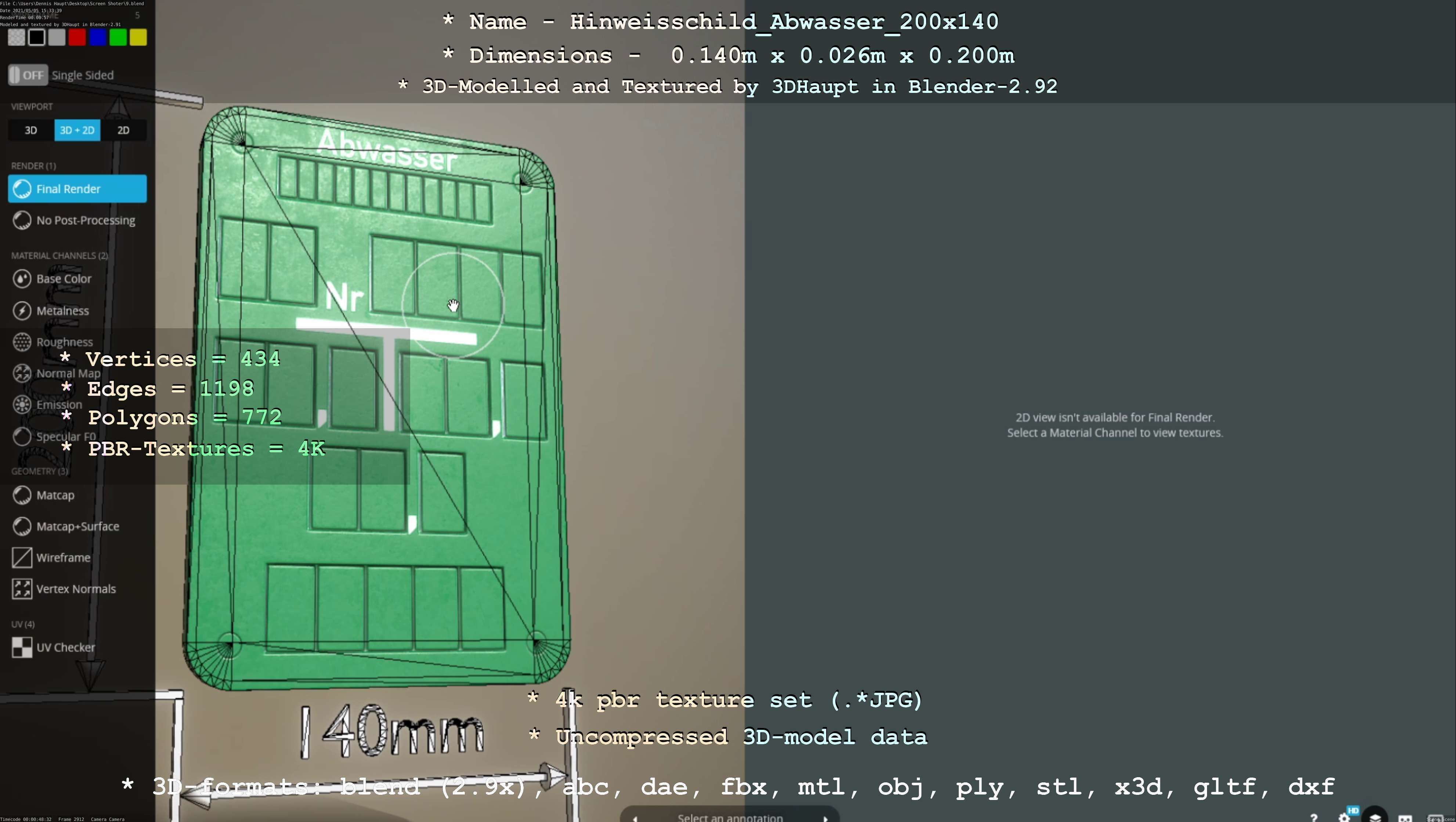 Hinweisschild Abwasser 200x140mm Low-poly 3D model_104