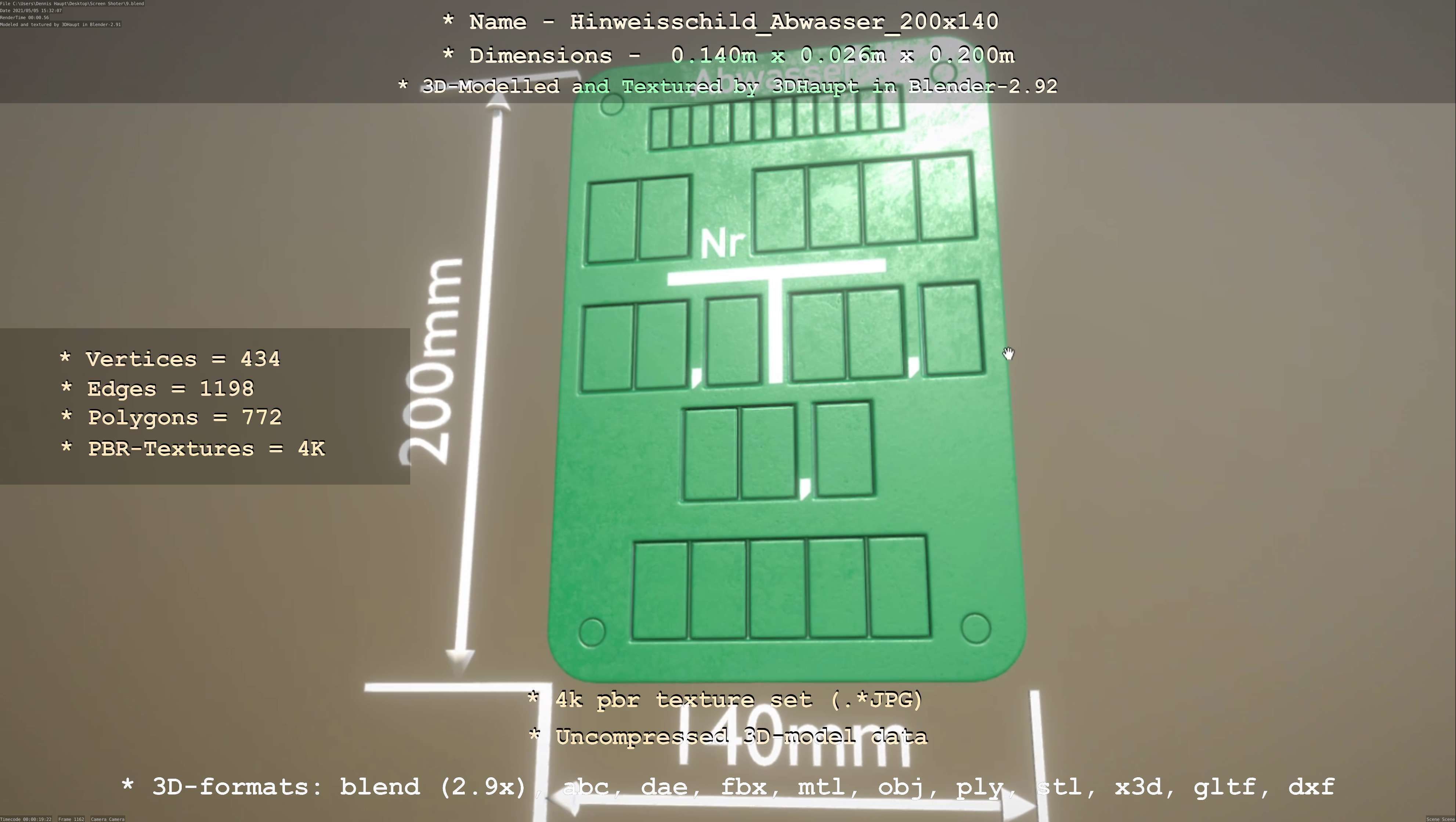 Hinweisschild Abwasser 200x140mm Low-poly 3D model_63